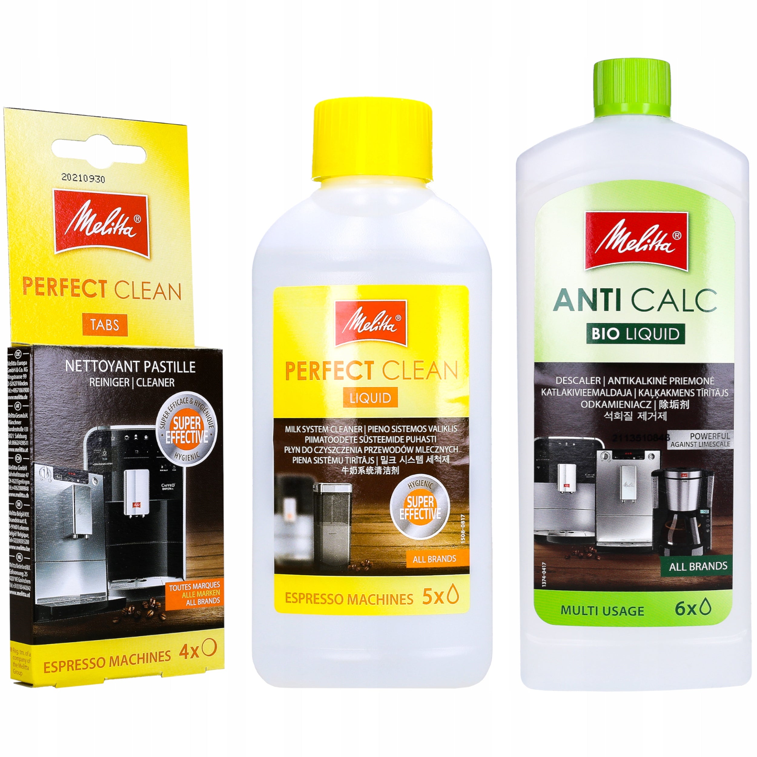 Set Melitta for espresso machine: descaler coffee machine liquid cleaning tablets