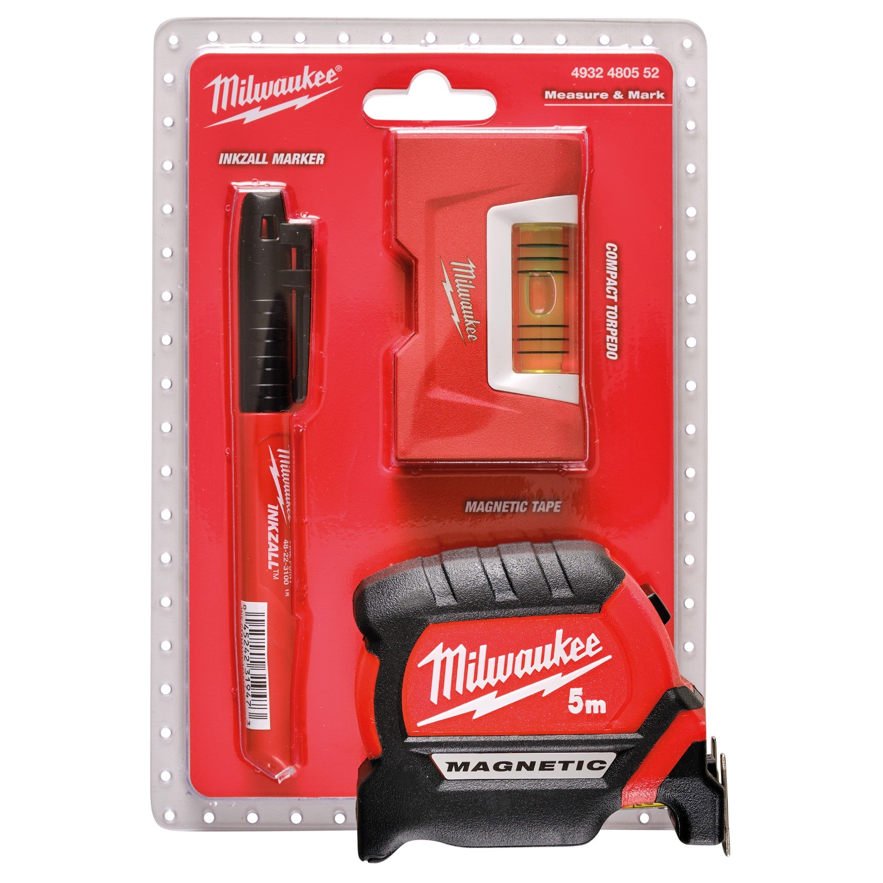 Set Milwaukee - level 76mm, magnetic roll measure 5m, marker