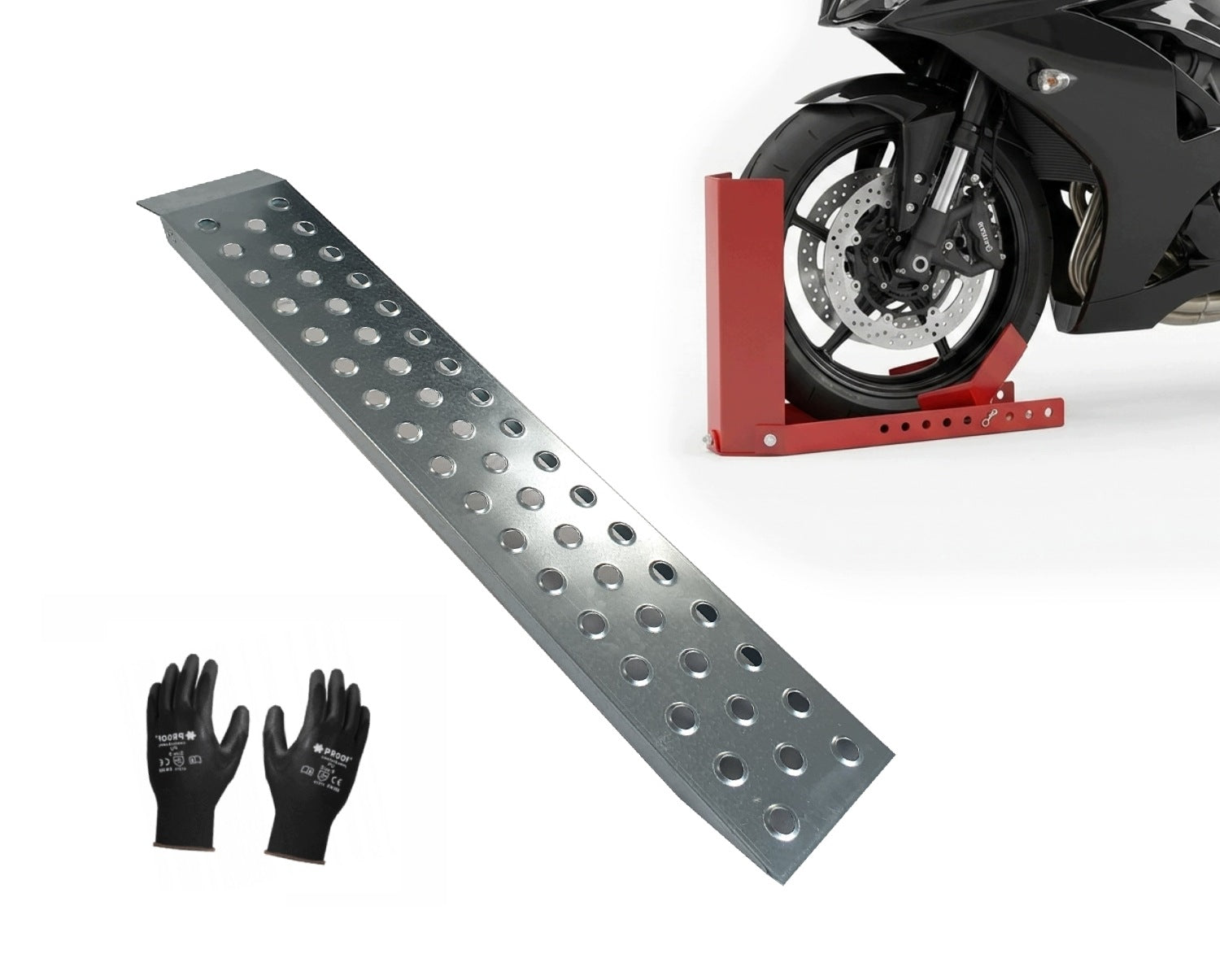 Set Motorcycle Ramp 200cm lifting capacity 350kg and Handle Motorcycle Stand