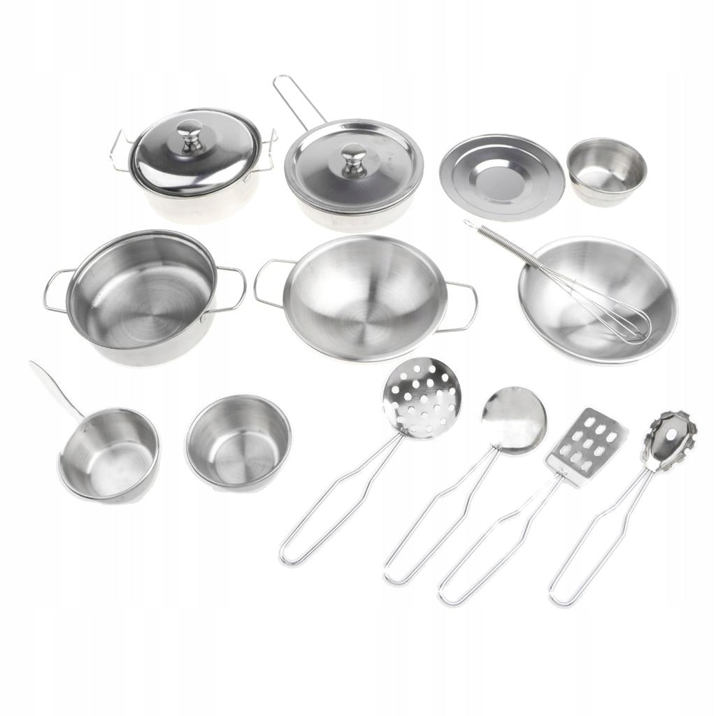 Set Of 16pcs Miniature Metal Kitchen Cookware Pot Pan Kits Cook Role Play Power rating 0 W