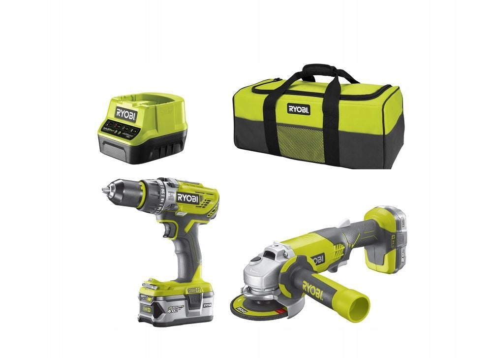 Set Ryobi drill/driver and grinder+ 2Ah+ 4Ah+Charger+Bag