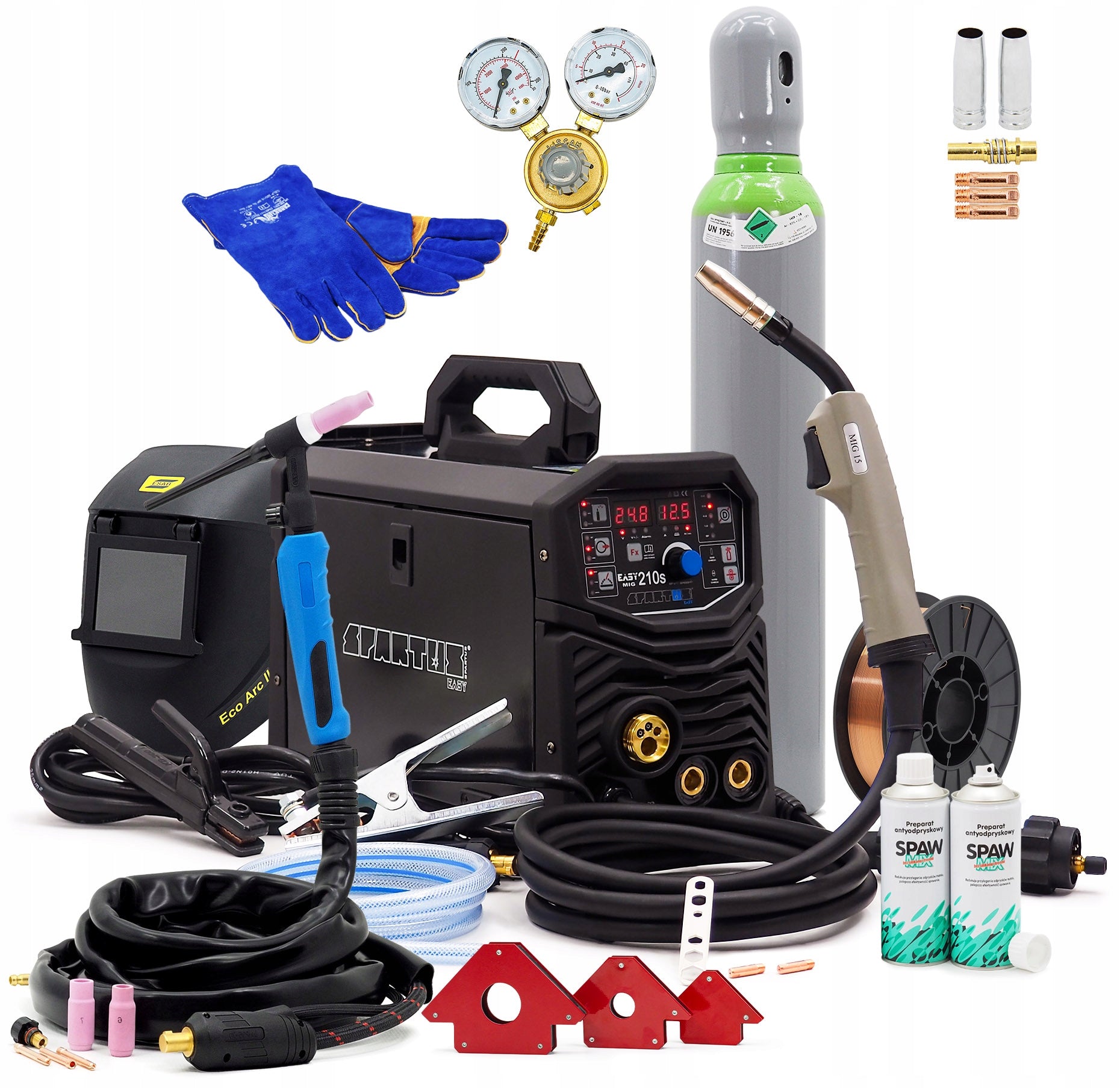 Set SPARTUS EasyMIG 210S Easy MIG Synergy + TIG + visor + cylinder
