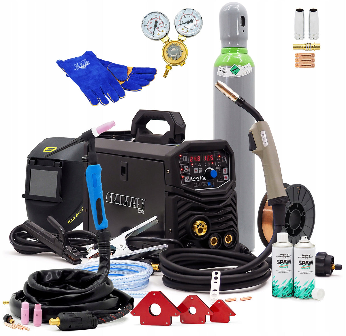 Set SPARTUS EasyMIG 210S Easy MIG Synergy + TIG + visor + cylinder