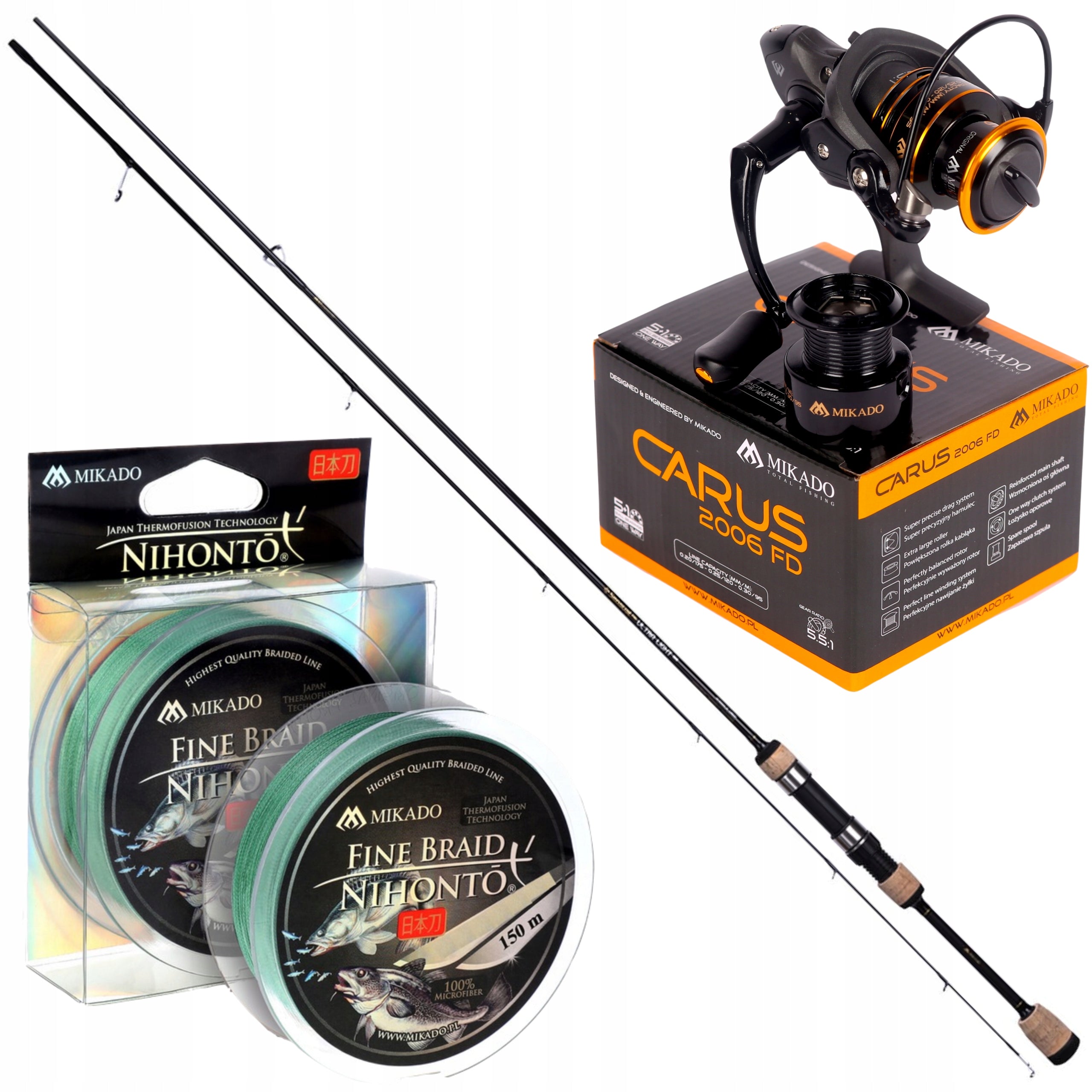 Set SPINNING FOR PERCH Fishing Rod + Reel + Braid MIKADO