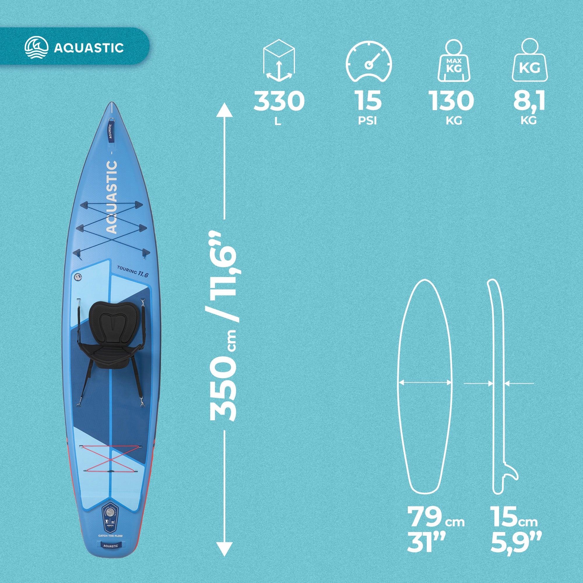 Set SUP board pumped AQUASTIC Touring 11'6" blue PADDLE PUMP Manufacturer code AQS-B6I005-BL