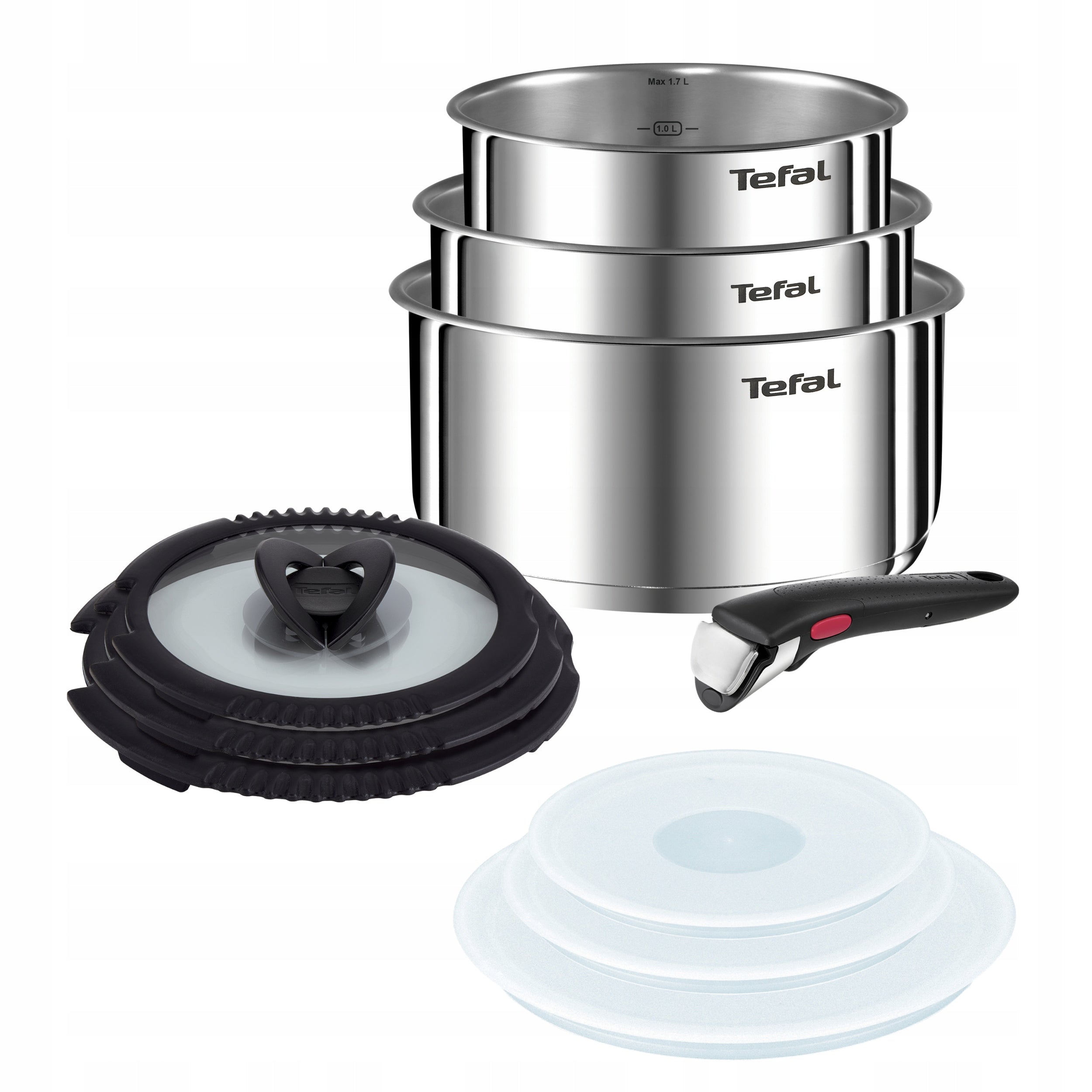 Set TEFAL Ingenio Emotion 16/18/20 cm glass handle plastic lids