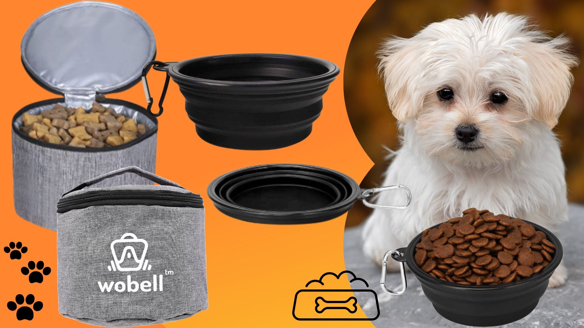 Set Travel Bag Cat Dog Organizer 4 Containers Transport Bowl Product width 17.5 cm