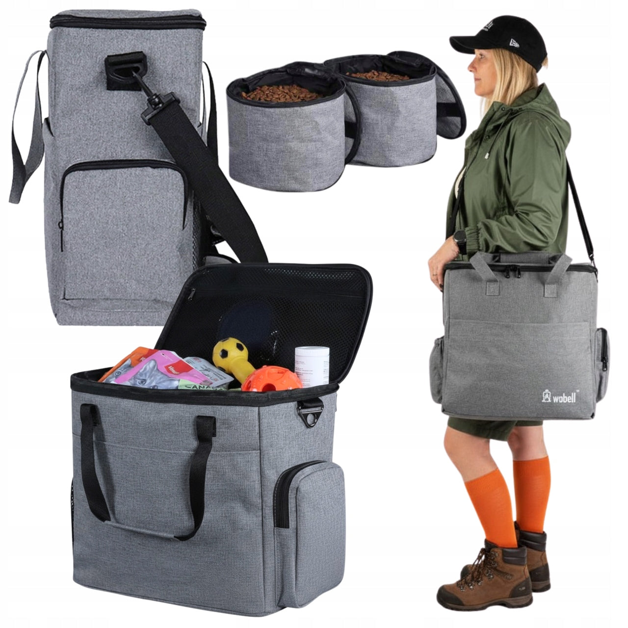 Set Travel Bag Cat Dog Organizer 4 Containers Transport Bowl