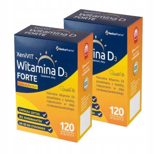 Set XeniVIT Vitamin D3 4000 Forte, immunity, bones, 2x120 capsules