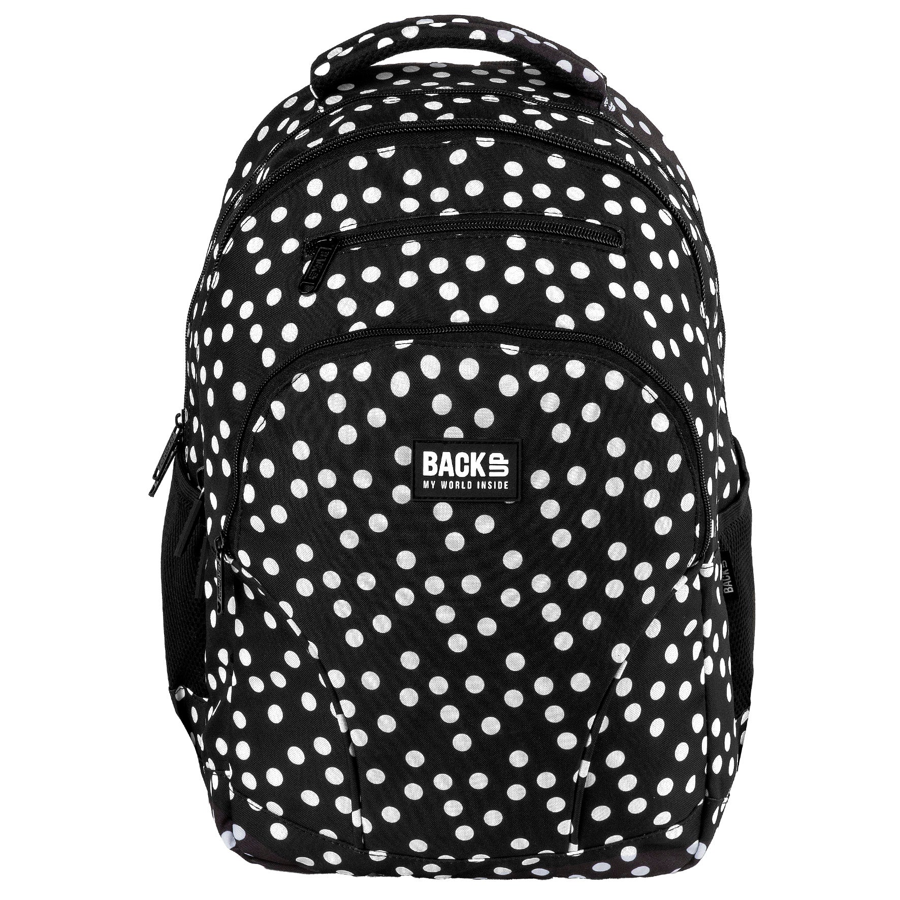 Set Youth School Backpack BackUP 30L RETRO PEAS BLACK WITH DOTS Manufacturer code PLB8W05 ZESTAW