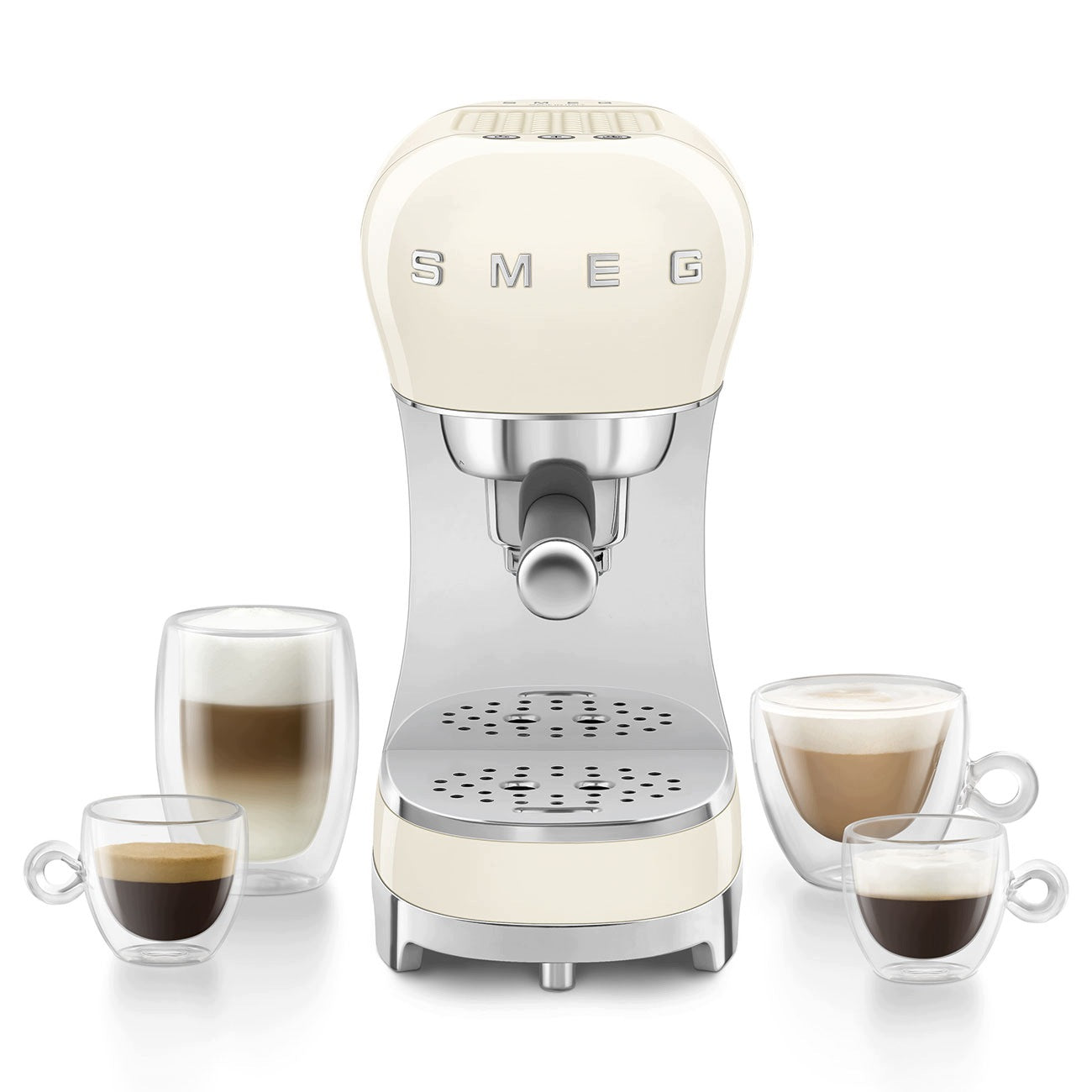 Set flask coffee maker and milk frother Smeg ECF12CREU Creamy Packaging status original
