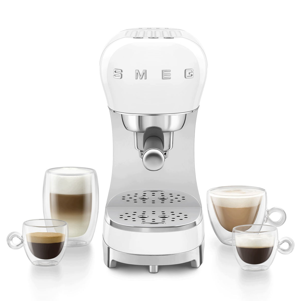 Set flask coffee maker and milk frother Smeg ECF12WHEU White Packaging status original