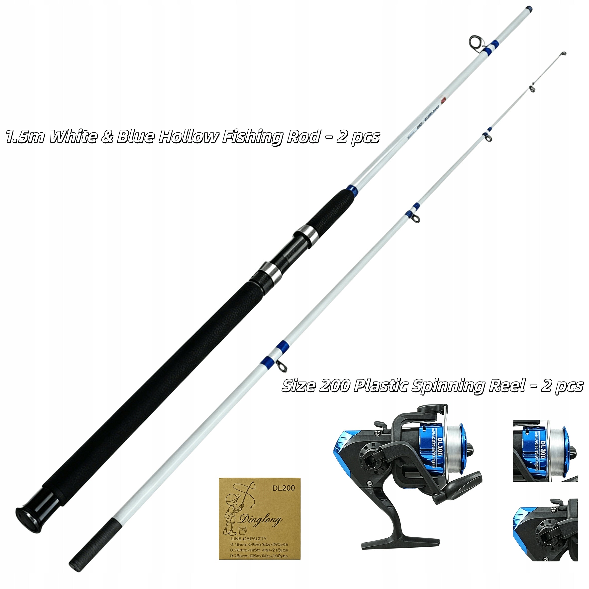 Set for 2 people – 2 rods 1,5 m, reels and accessories Manufacturer code DH-QUANJIACHUJITAOCAN-21