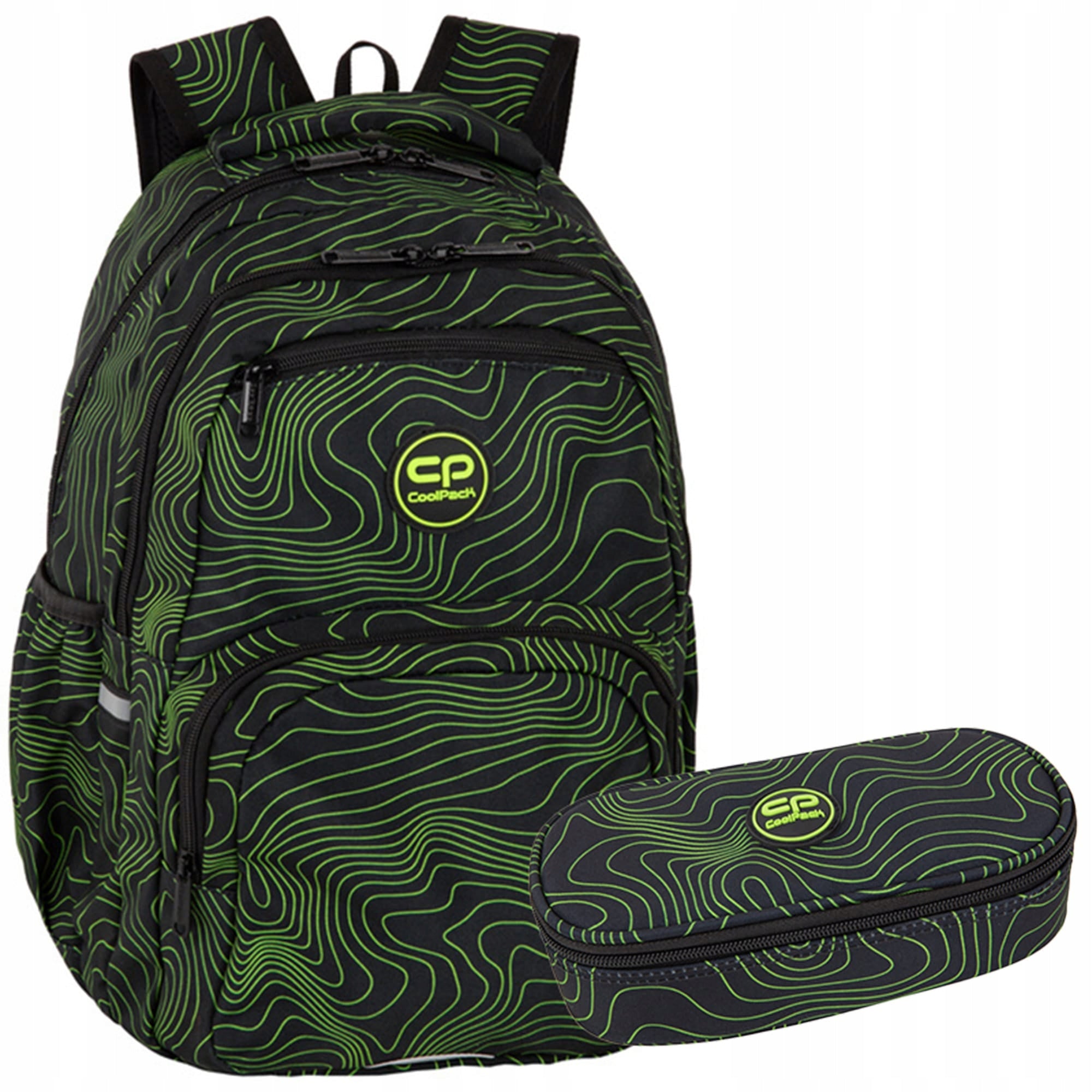Set for boy up to class 4-8 backpack and pencil case Coolpack black green