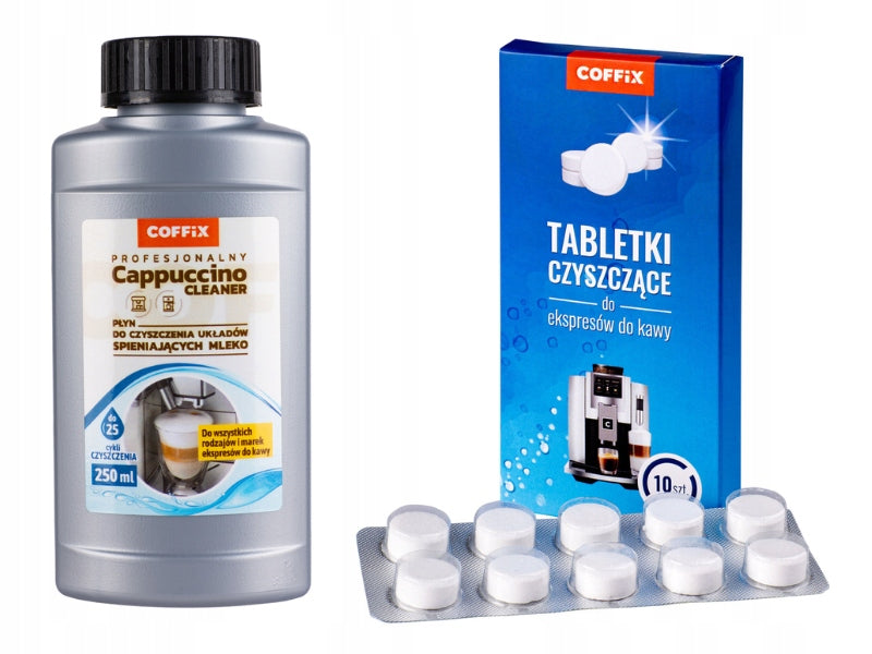 Set for cleaning machines - tablets and liquid cappuccino cleaner