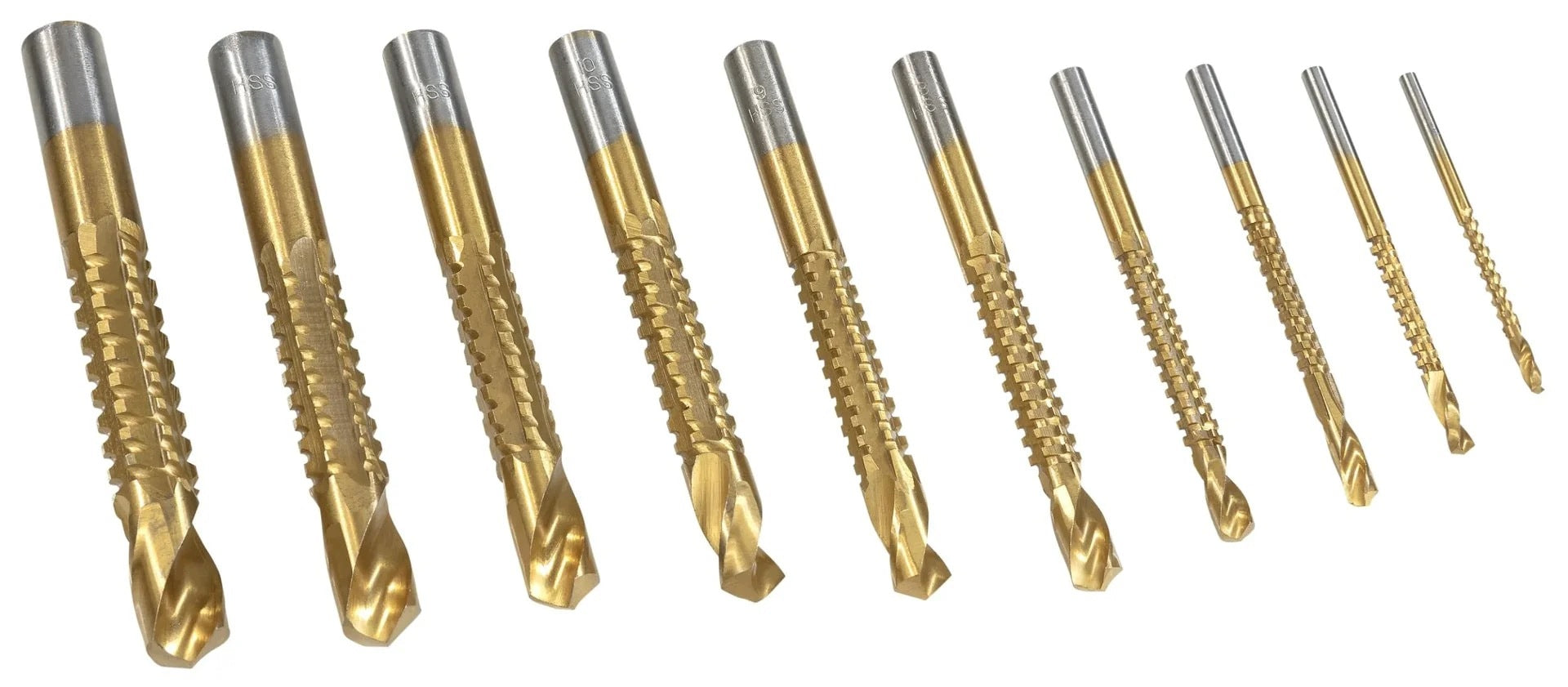 Set of 10 HSS titanium 3-13 mm end mills for internal threads