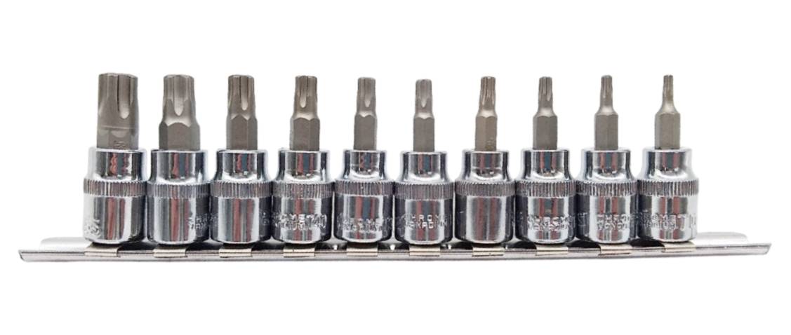 Set of 10 TORX bits with hole TX10-TX55 3/8" sockets Brand Energy