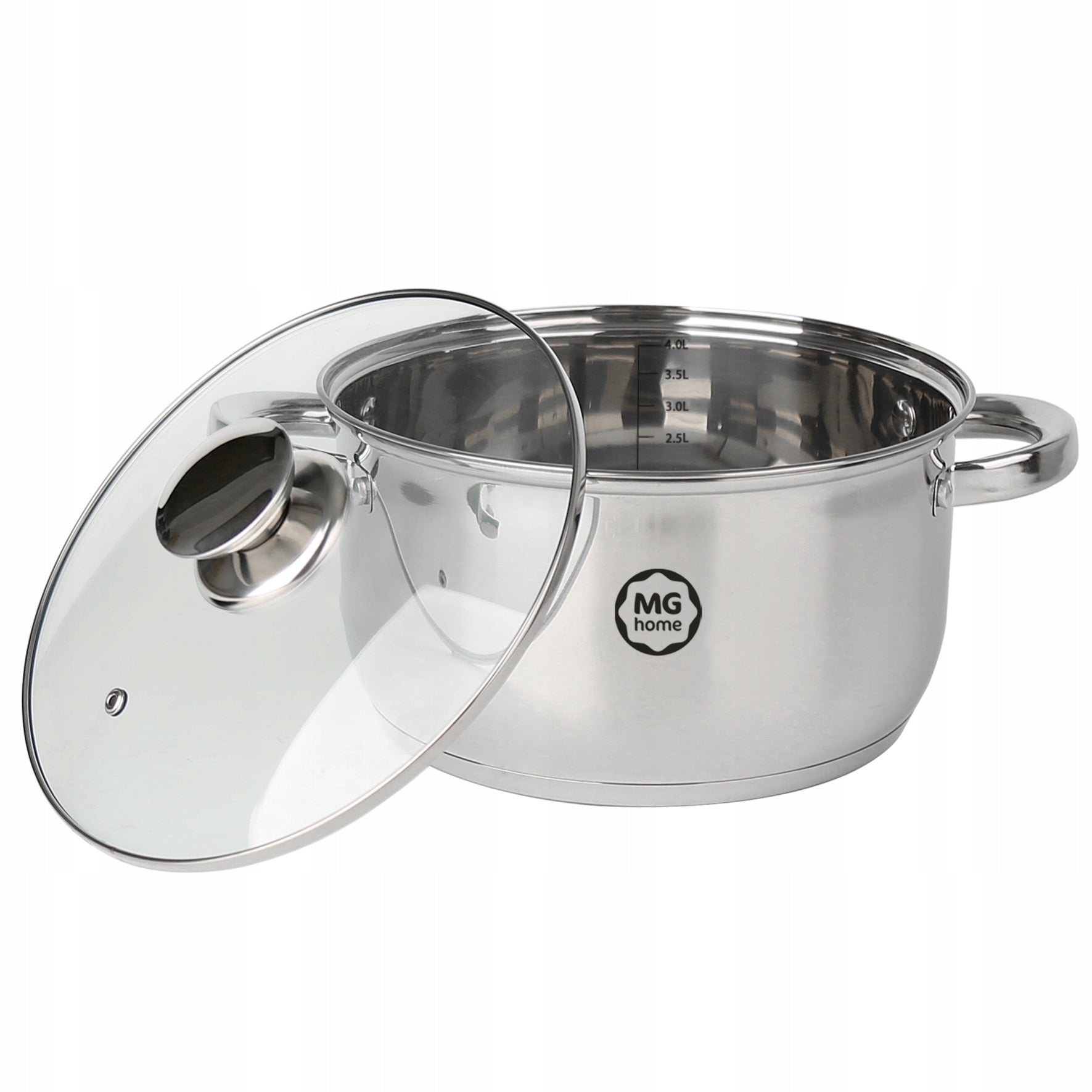Set of 10el steel pots with lids + set of 12el glasses Brand MG Home