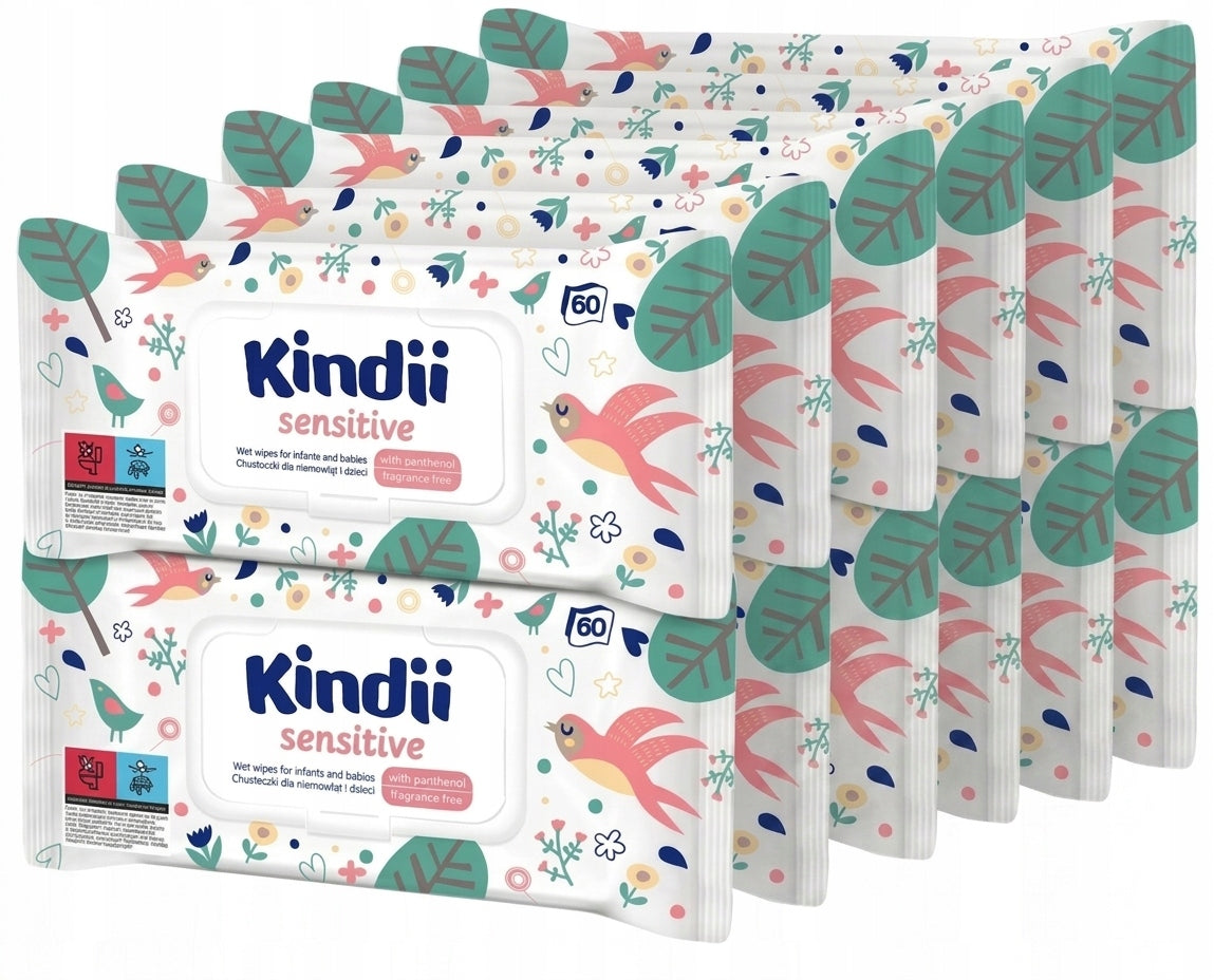 Set of 12x - WET WIPES Unscented Hygienic SENSITIVE KINDII