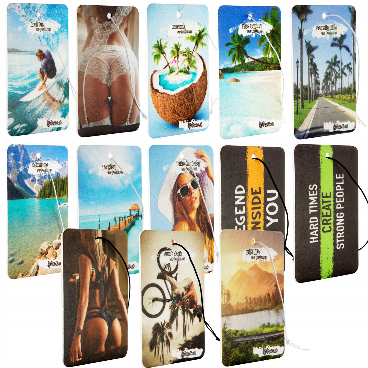 Set of 13 Car Fragrance Pendants – Mix of Designs and Fragrances