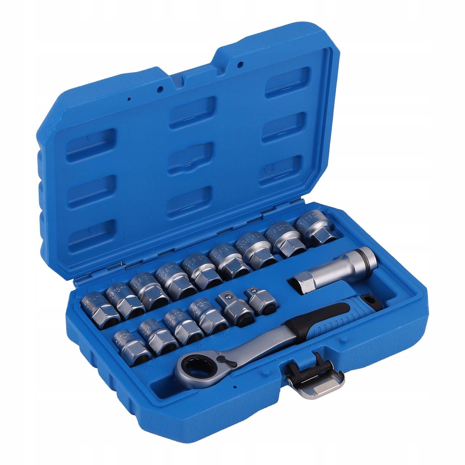 Set of 17 through socket wrenches mechanics 10-24 mm metric Length 75 mm