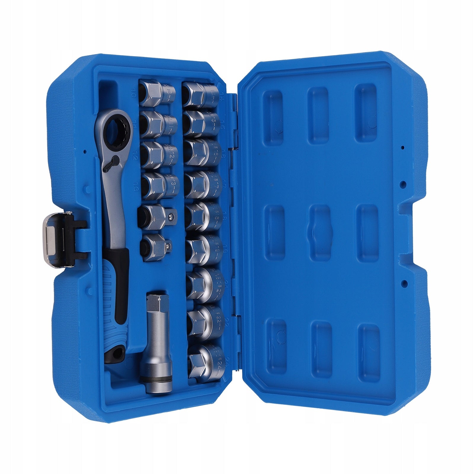 Set of 17 through socket wrenches mechanics 10-24 mm metric