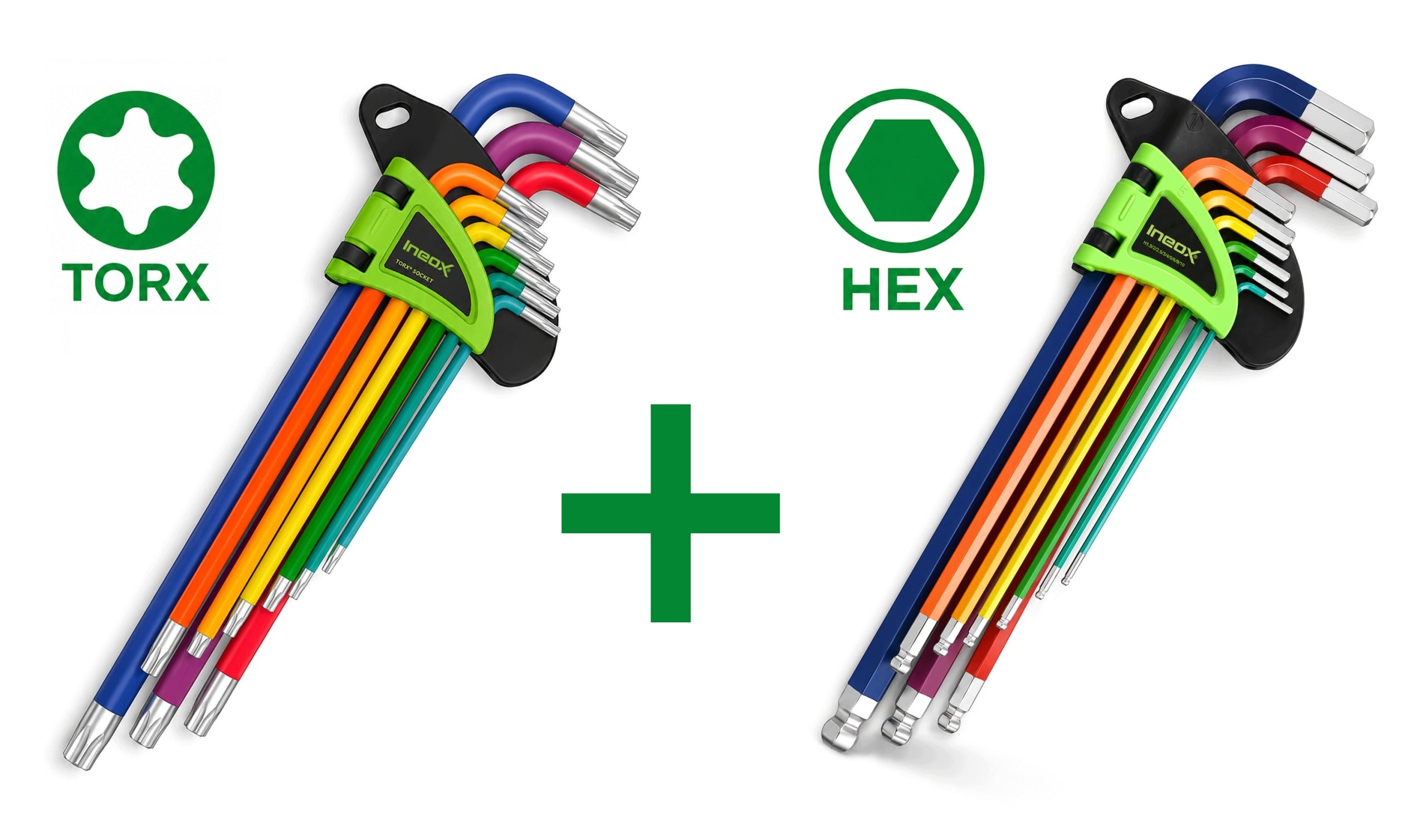 Set of 18 Long Allen Wrenches HEX + TORX Colorful 1.5-10mm T10-T50 S2