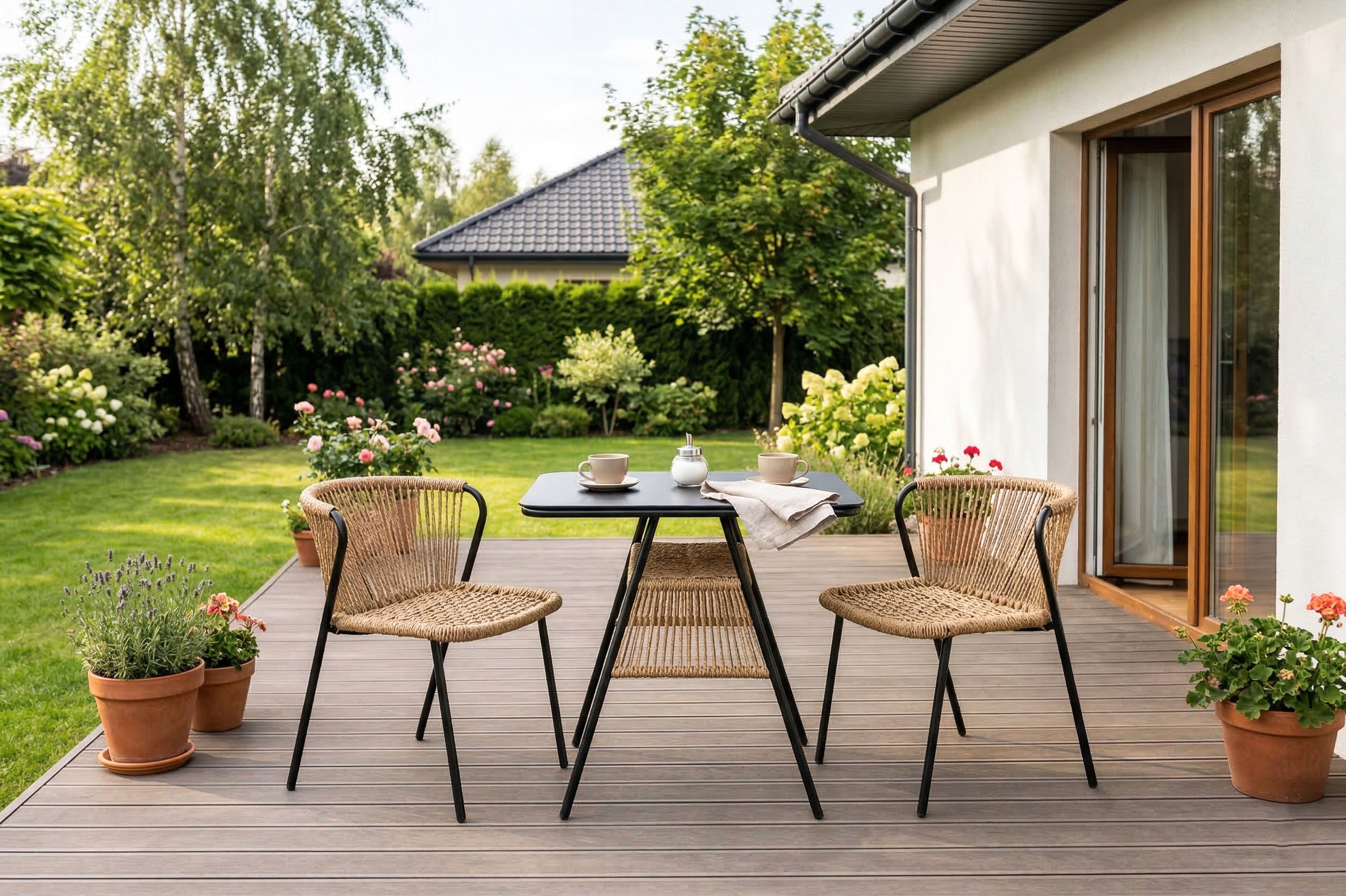 Set of 2 Garden Chairs And Table Rattan For Garden Balcony Terrace Bronze TRISTE Main material rattan