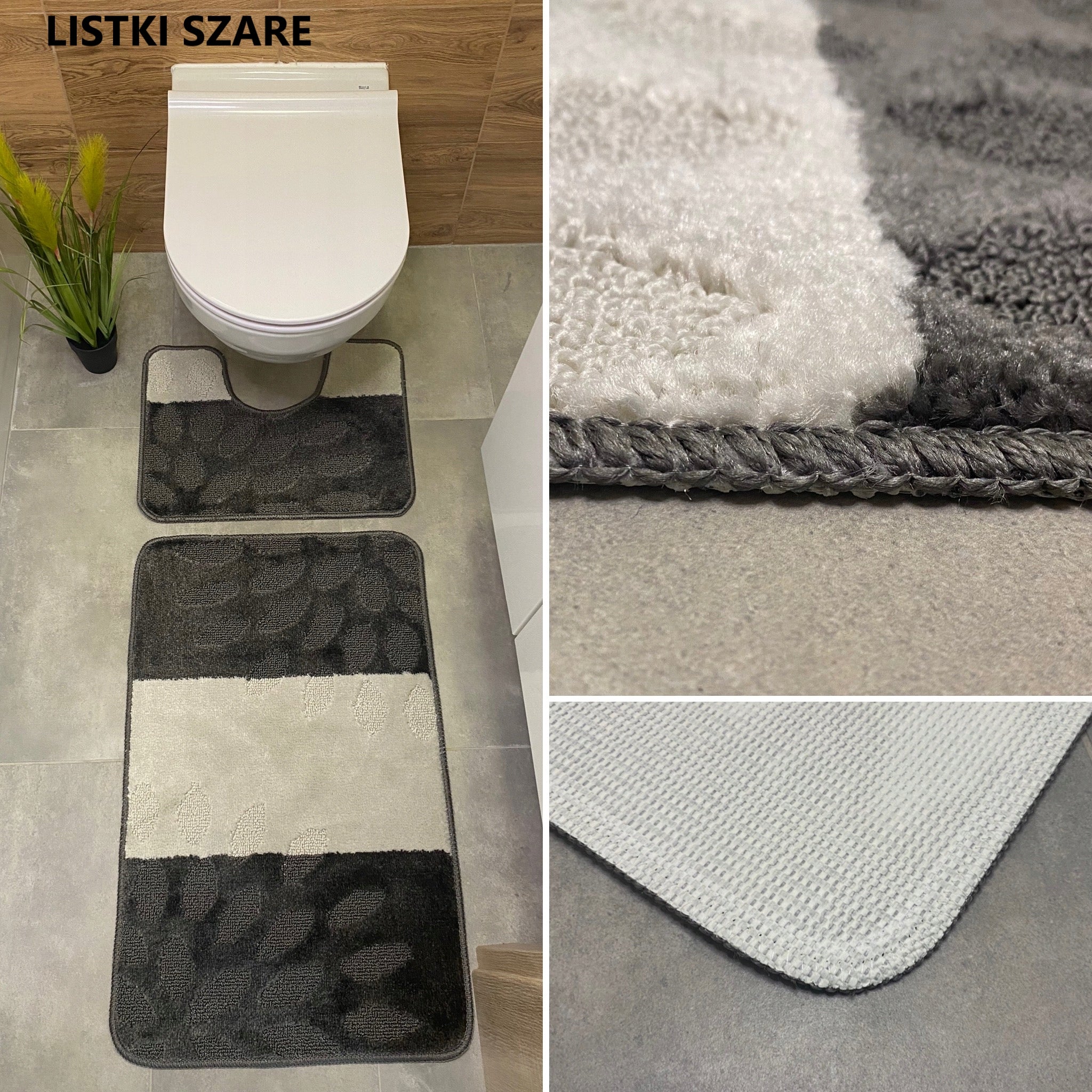 Set of 2-Piece Bathroom Rug Rubberized Quick Drying Mix Patterns Material polypropylene