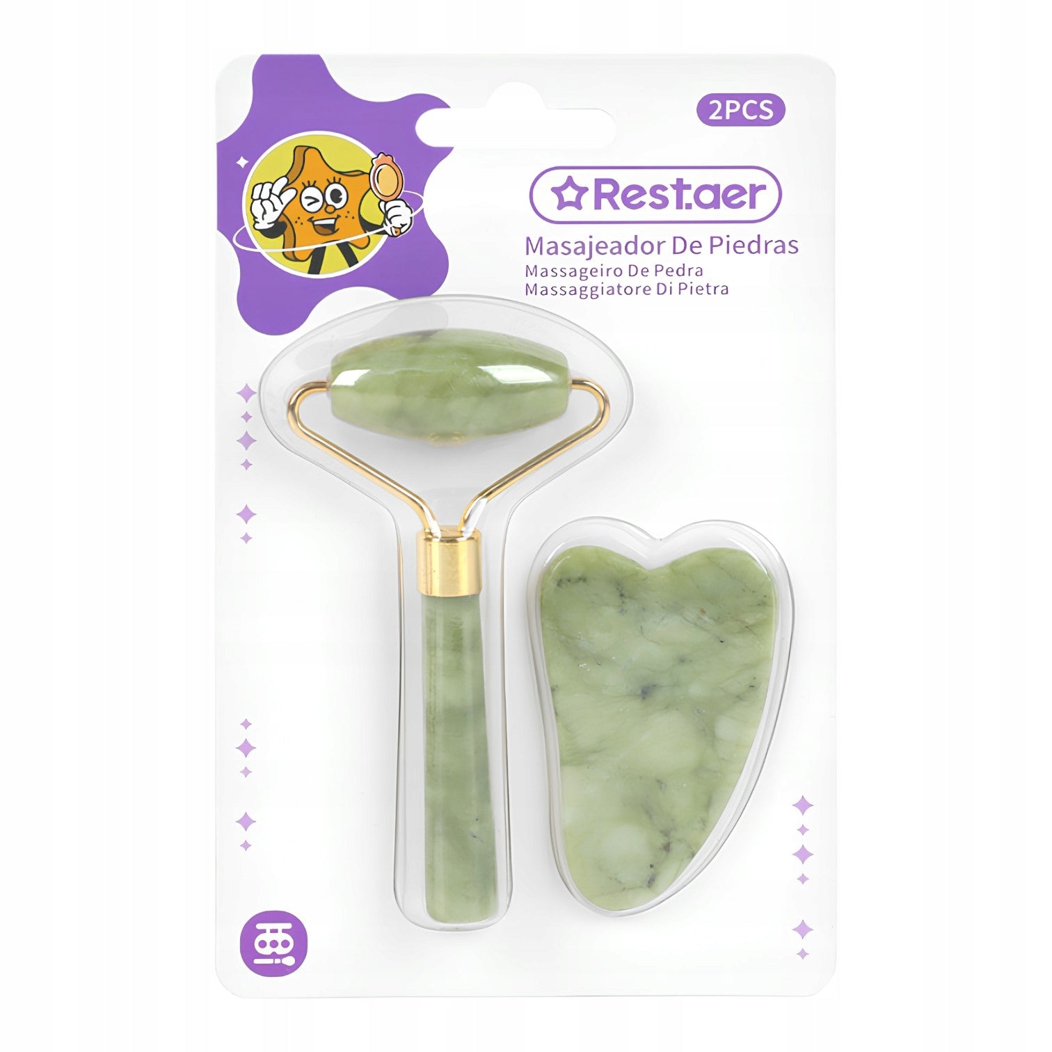 Set of 2 natural jade roller massagers 10,5x5,8 cm and 7x4 cm Packaging status original