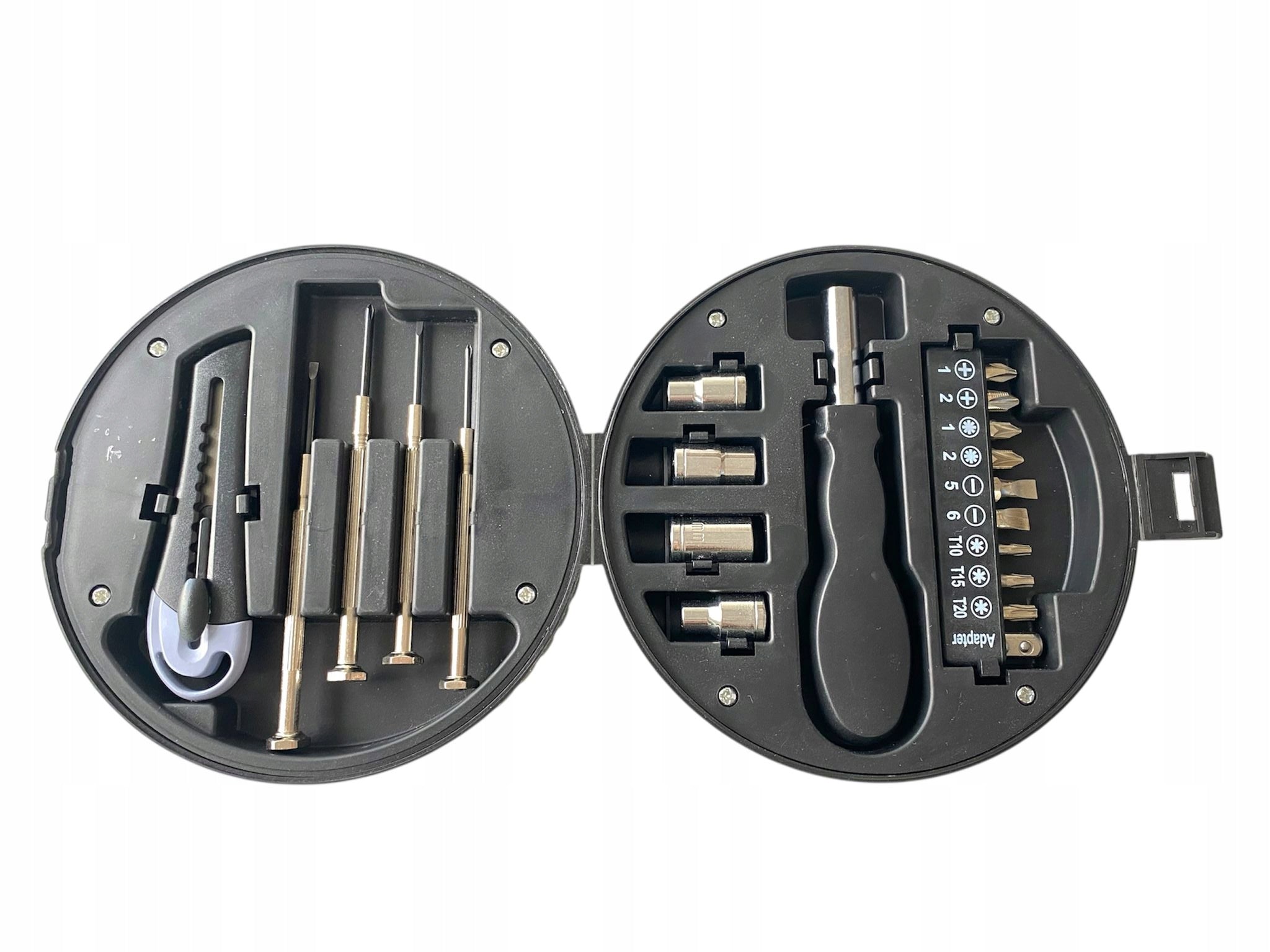 Set of 20 tools in a tire-shaped package