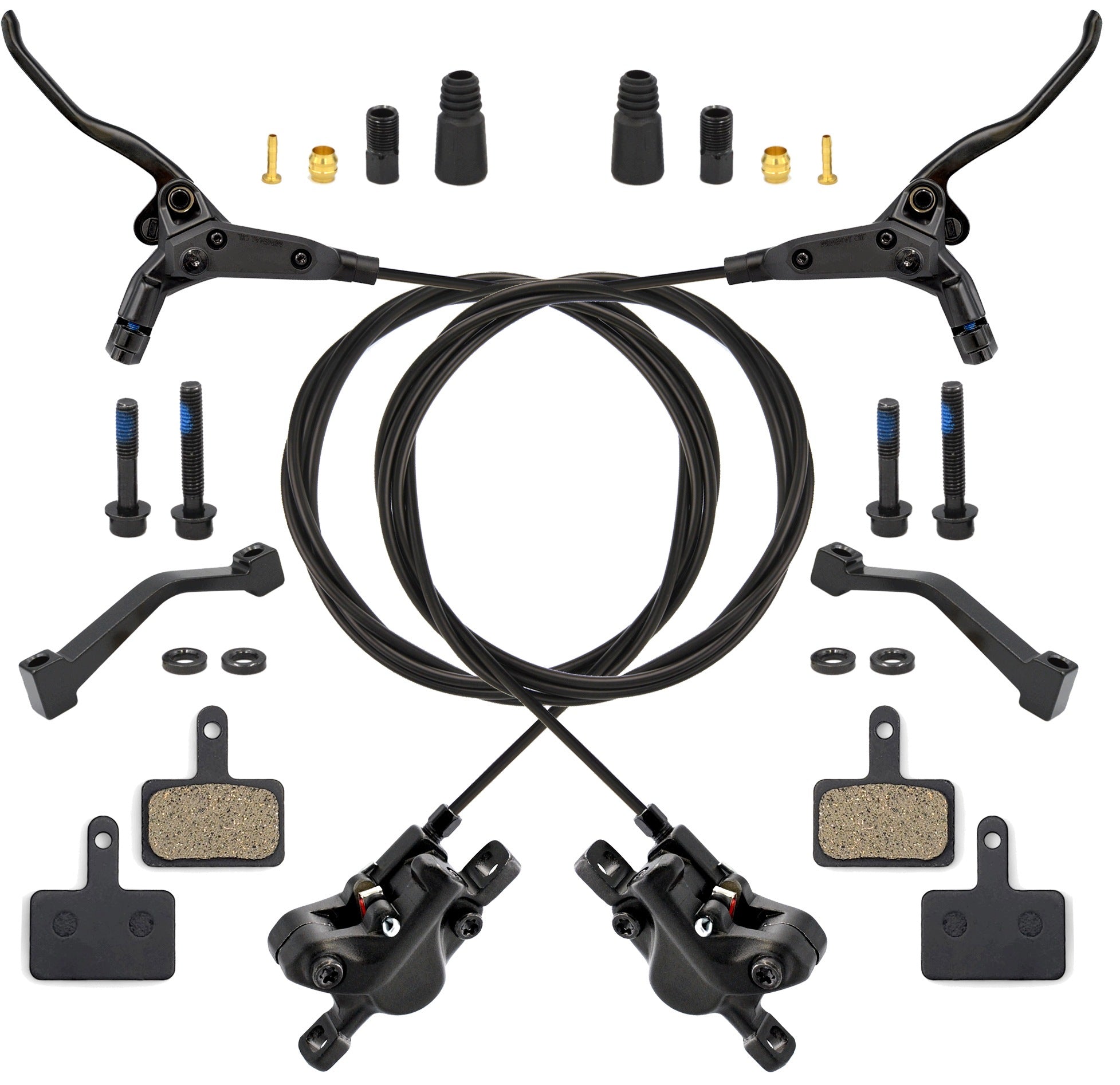 Set of 2x hydraulic brake set front, rear - handles, clamps, installation