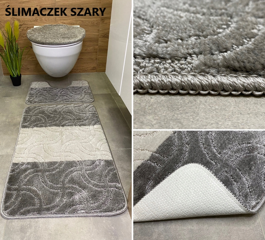 Set of 3-Piece Bathroom Rug Rubberized Quick Drying Mix of Patterns Shape rectangle