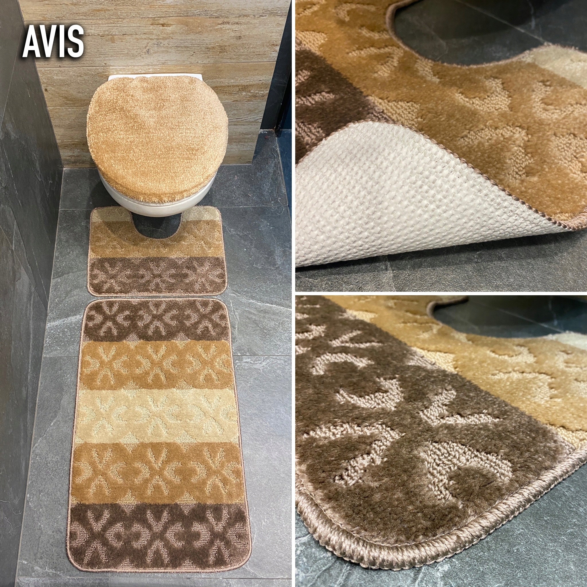 Set of 3-Piece Bathroom Rug Rubberized Soft Non-Slip Manufacturer code Dywaniki łazienkowe 3-częściowe