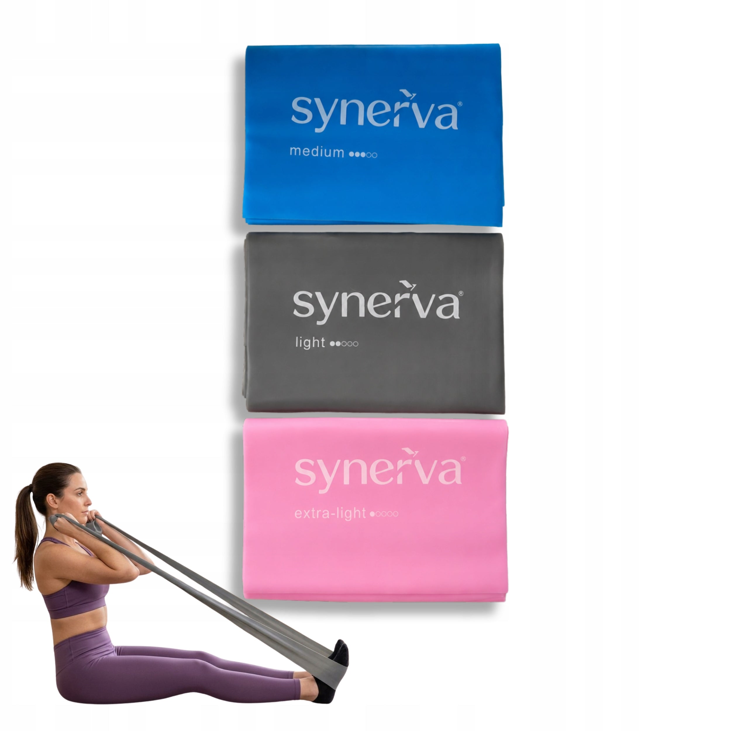 Set of 3 TPE Rehabilitation Tapes Latex-Free Pilates Stretching Synerva