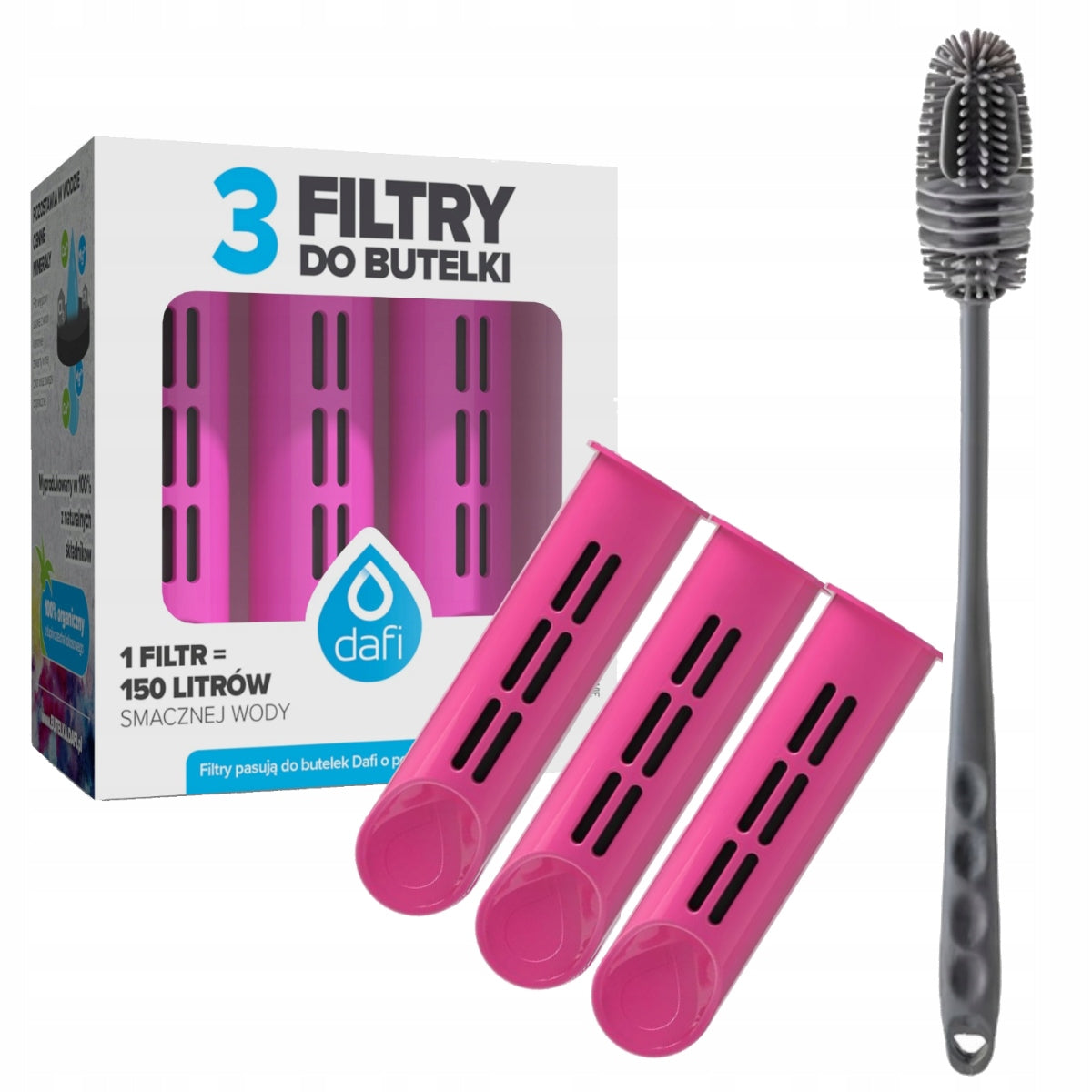 Set of 3 filters for bottle Dafi Soft Solid pink + wash brush