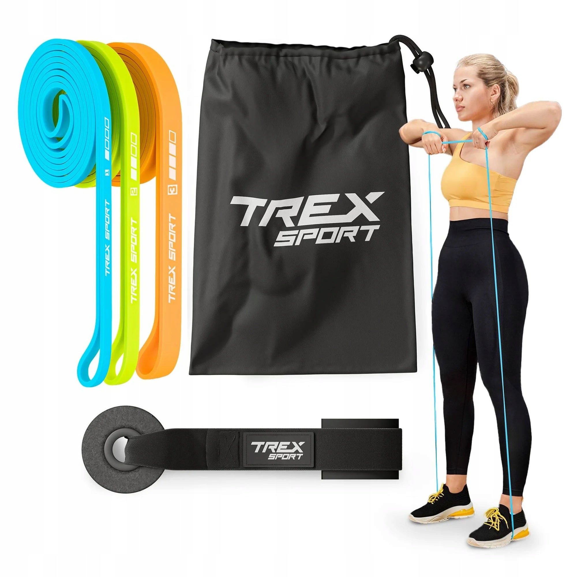Set of 3 fitness exercise rubbers power band strong resistance rubber Trex Sport