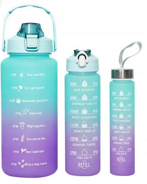 Set of 3 water bottles water bottle motivational training 1500ml+600ml+200ml Color multicolor