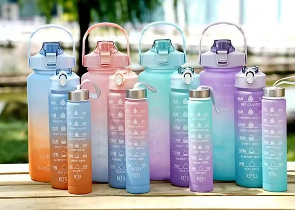 Set of 3 water bottles water bottle motivational training 1500ml+600ml+200ml Volume 2000 ml