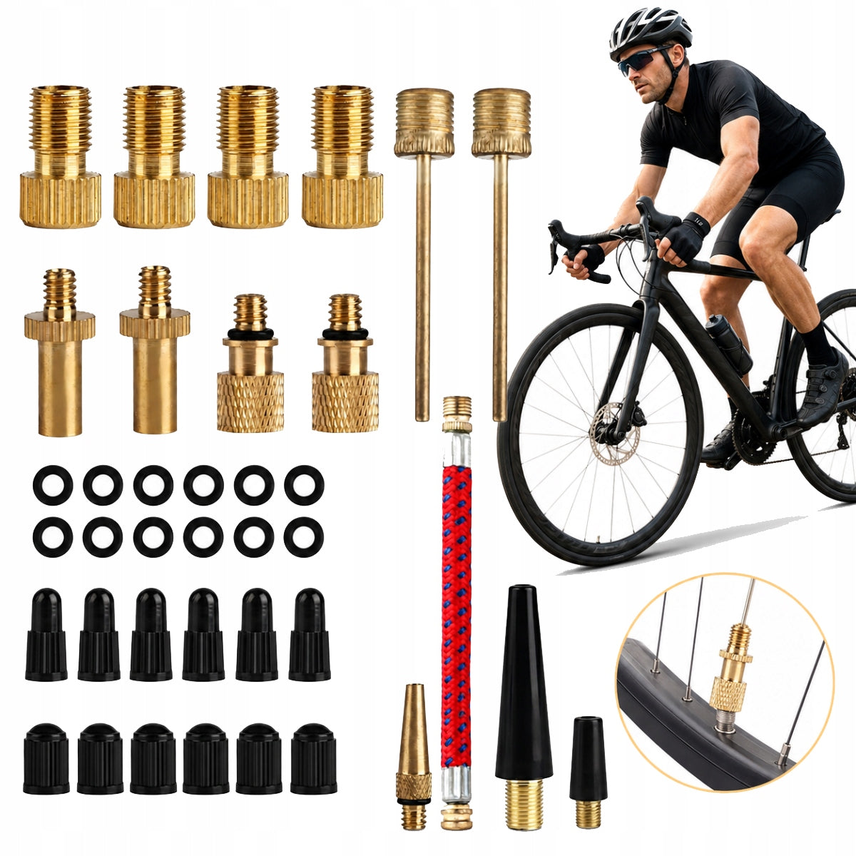 Set of 32 adapters for AV,SV,DV valves – for hand pump and compressor
