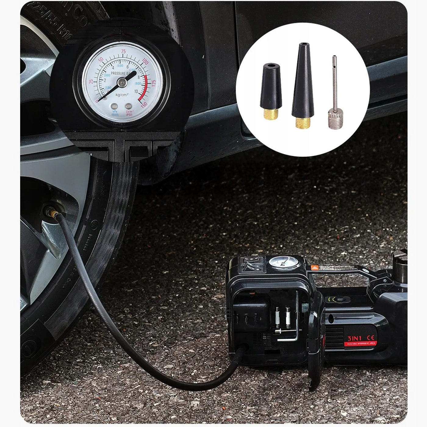 Set of 3in1 Electric Lift 5T Impact Wrench 12V LED SUV Manufacturer code EKSPRESOWY Zestaw do Opon 3-w-1