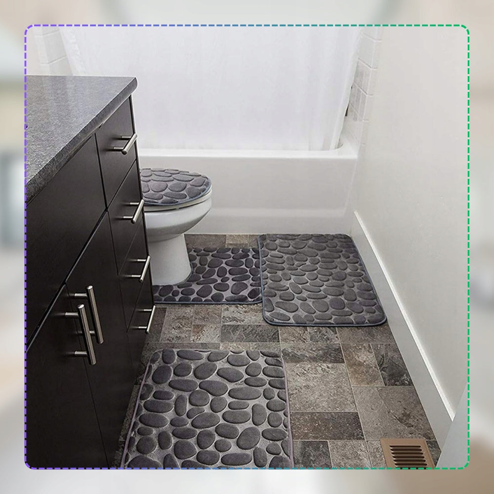 Set of 3pcs Bathroom Rugs Non-Slip Absorbent Mat Thickness 3 mm