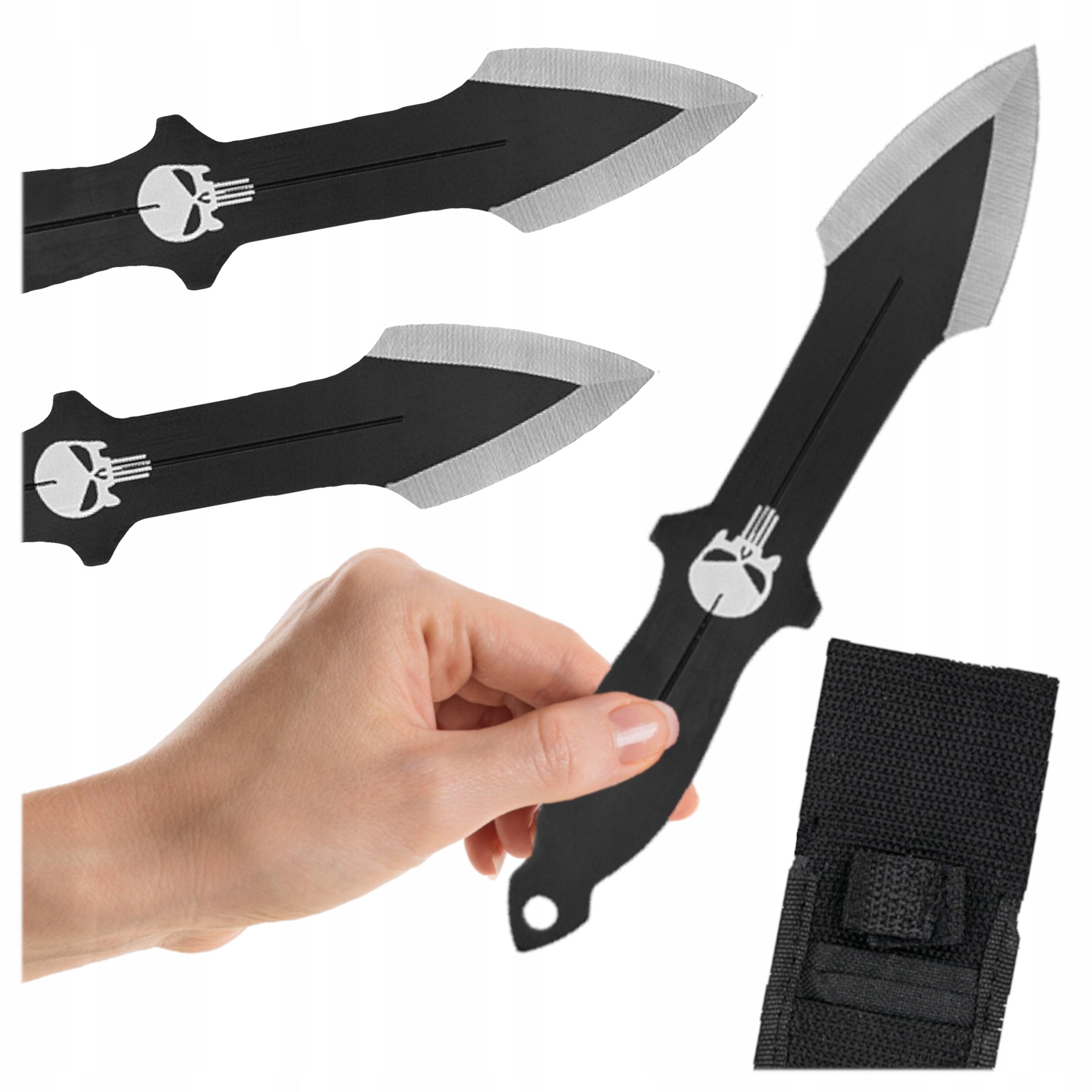 Set of 3x Training Darts Steel Full Tang Black Oxide Skull Cover