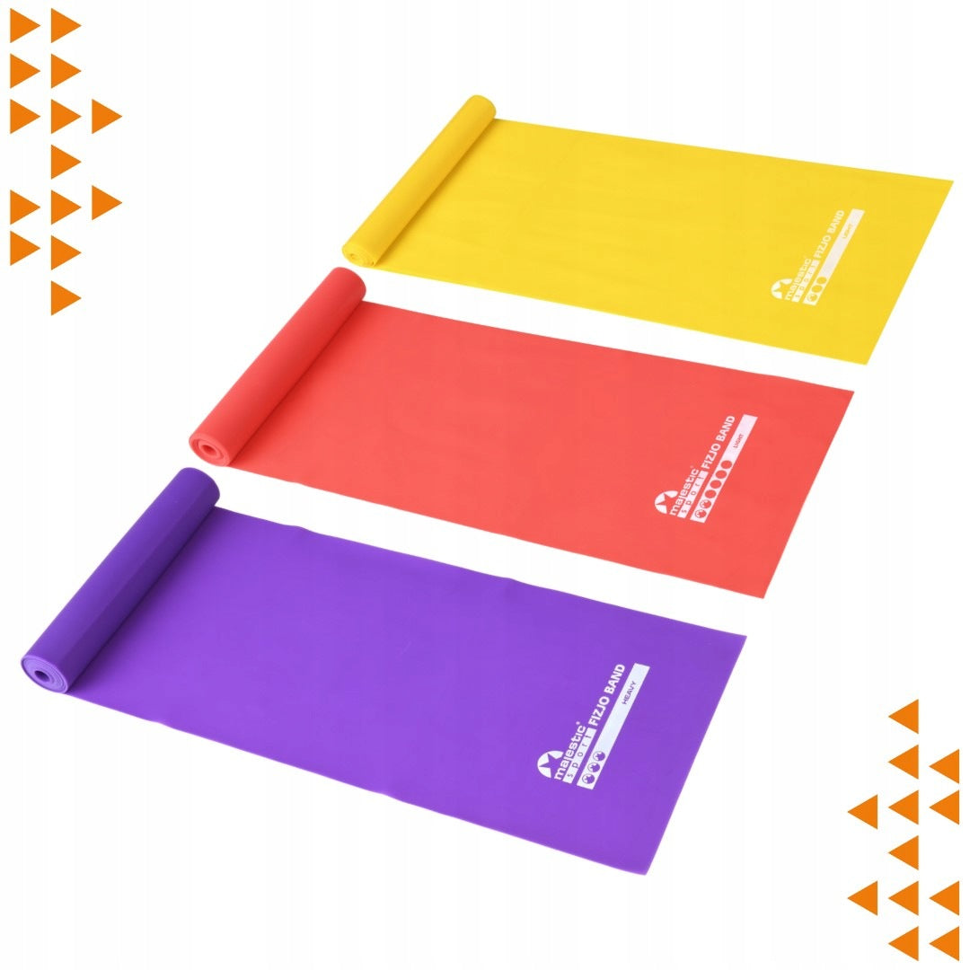 Set of 3x exercise rubber fitness resistance bands for training Majestic Sport Packaging status original