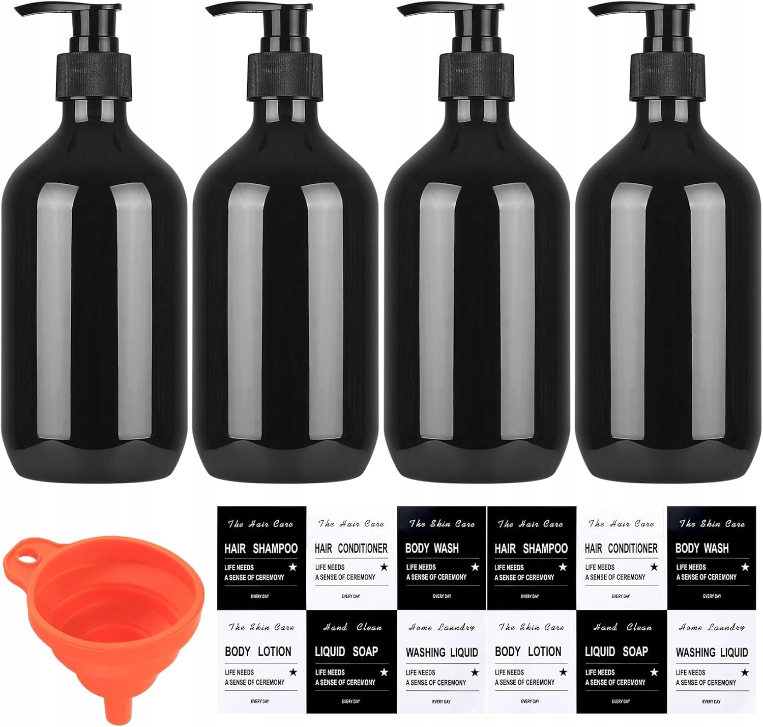Set of 4 Empty Shampoo Container, 500 ml Soap Dispenser, Plastic
