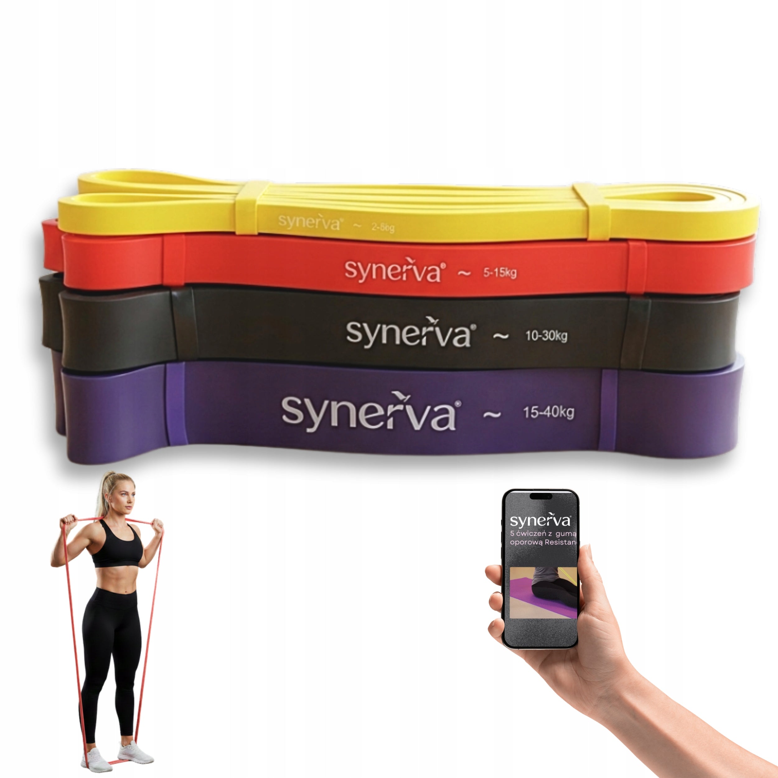 Set of 4 Resistance Rubbers Power Band For Pull-Up Crossfit Synerva + eBook
