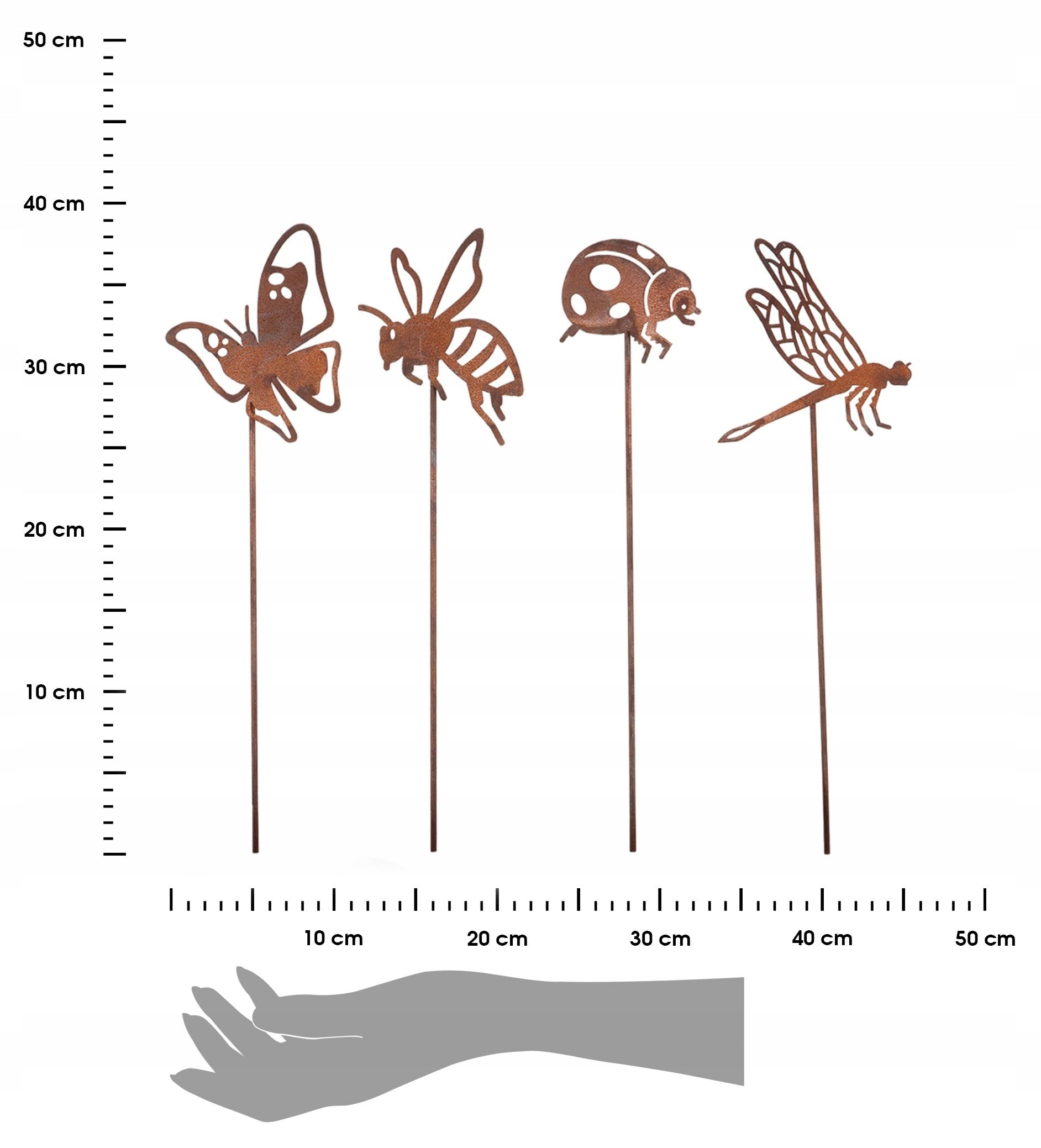 Set of 4 garden ornaments on peak metal butterfly ladybug dragonfly for garden Manufacturer code TT242-KPL