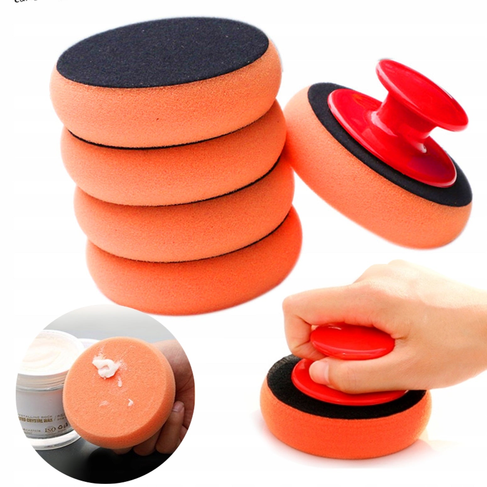 Set of 5 Car Waxing Sponges with Handle