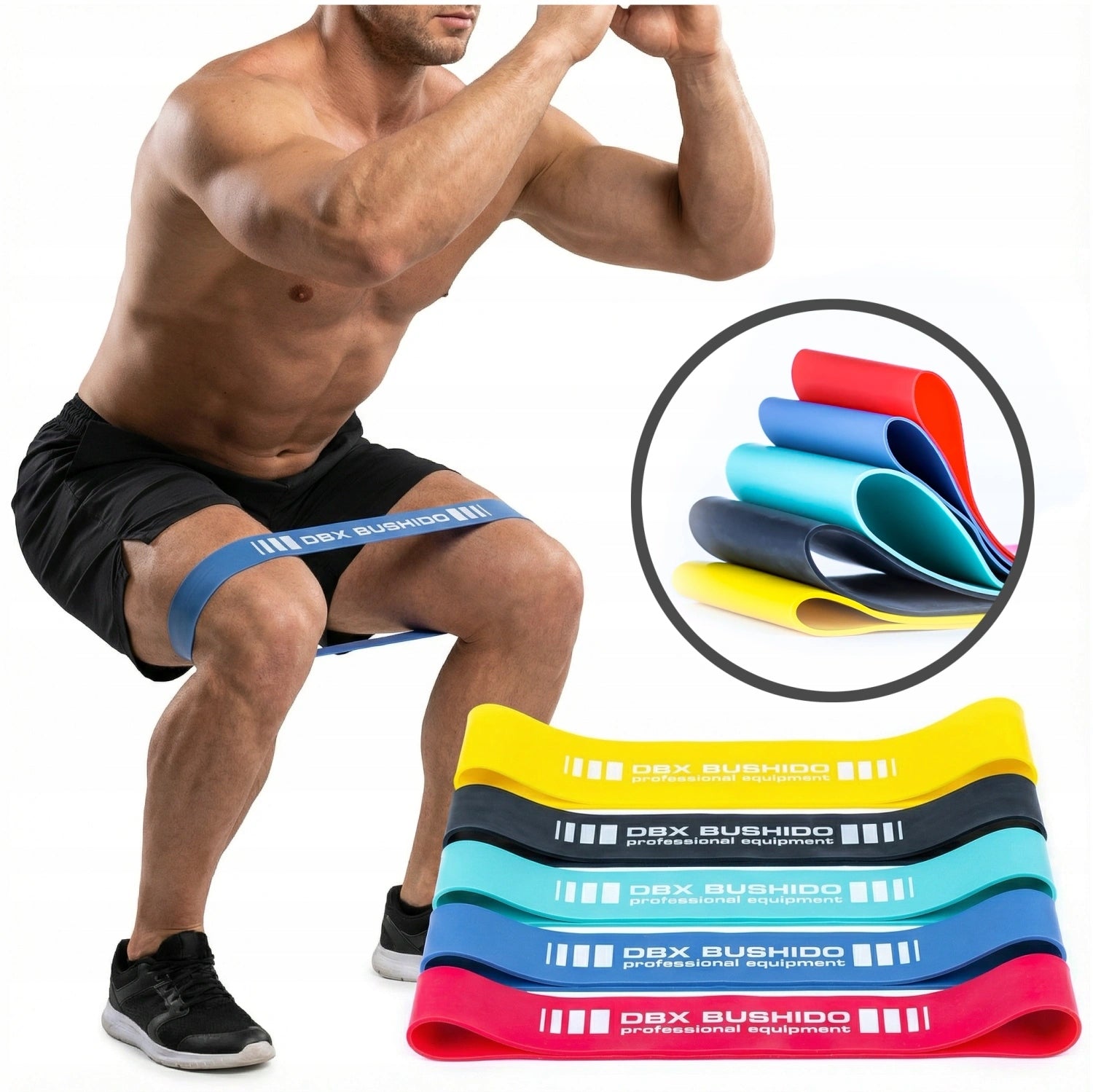 Set of 5 Exercise Rubbers Mini Power Band Training Tapes DBX Bushido Width 50 mm