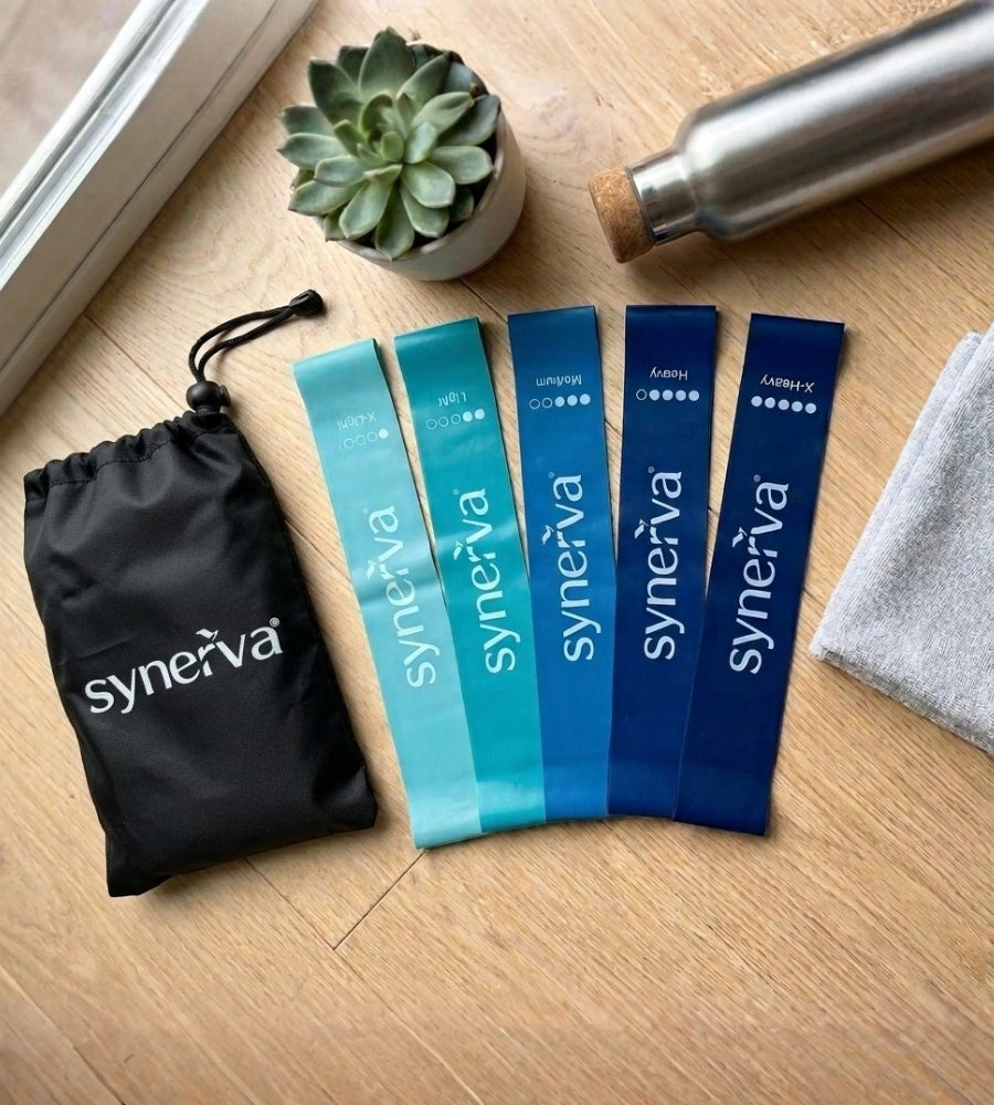 Set of 5 Resistance Rubbers Mini Band Latex Blue Synerva + eBook Packaging status original